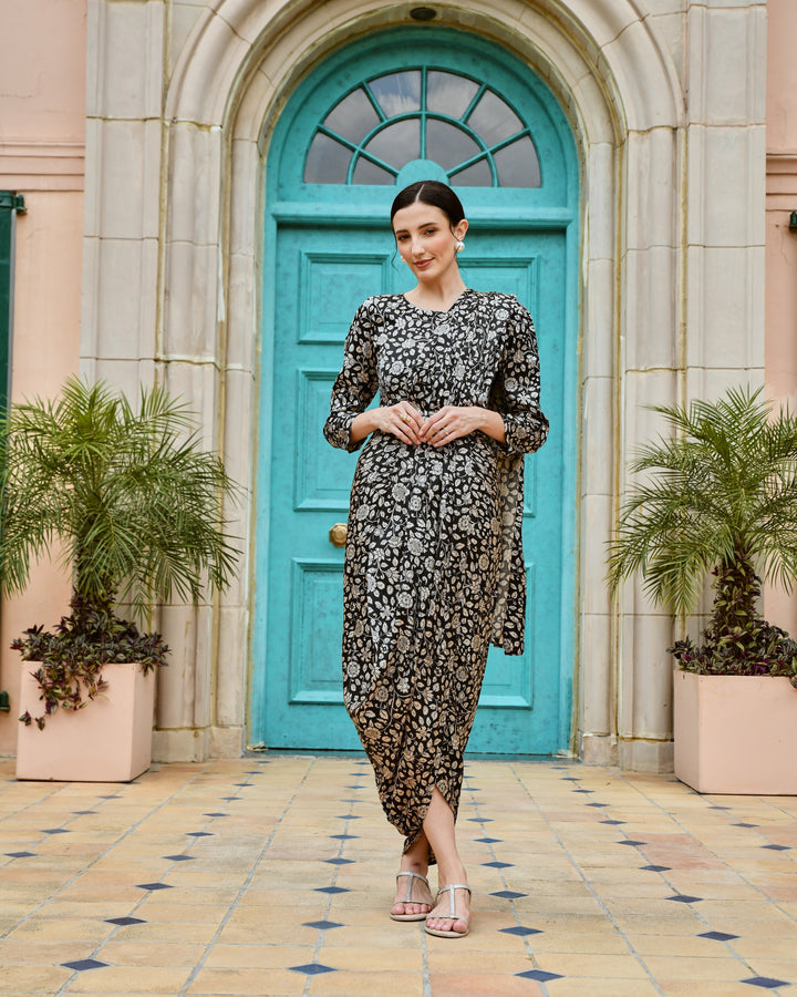 BLACK GAZI SILK PRE-DRAPED  SAREE