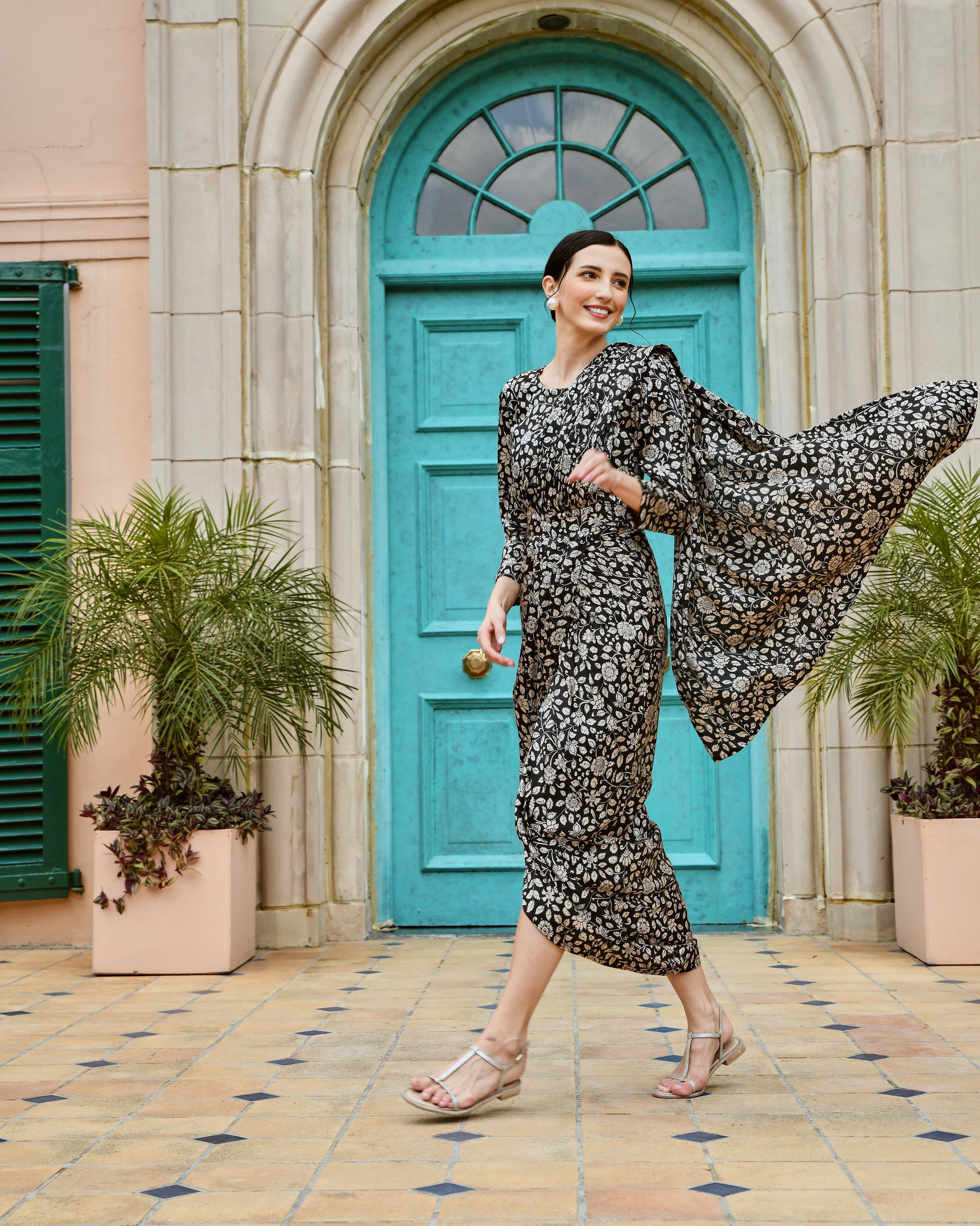 BLACK GAZI SILK PRE-DRAPED  SAREE