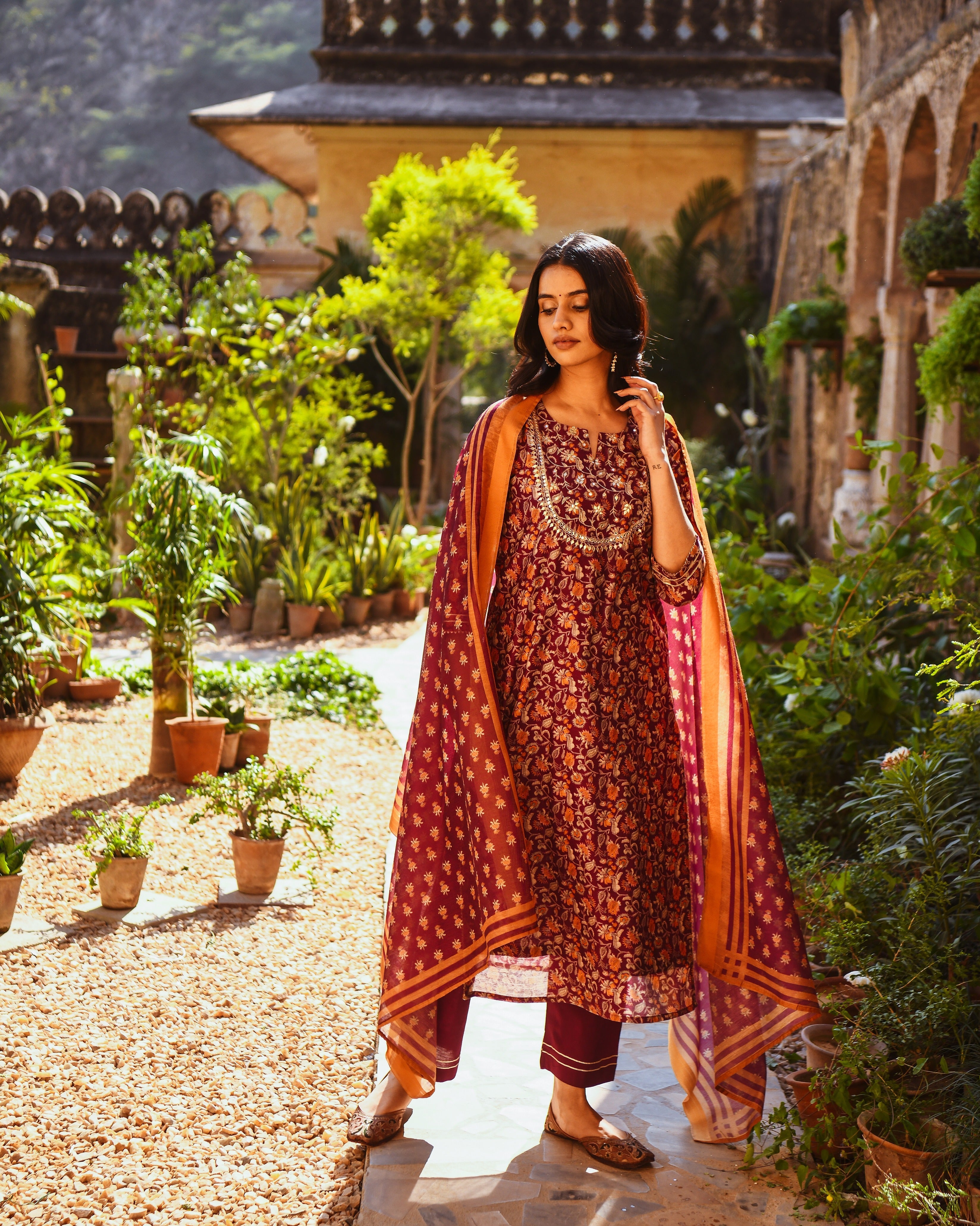 PURPLE  NOOR CHANDERI KURTA SET