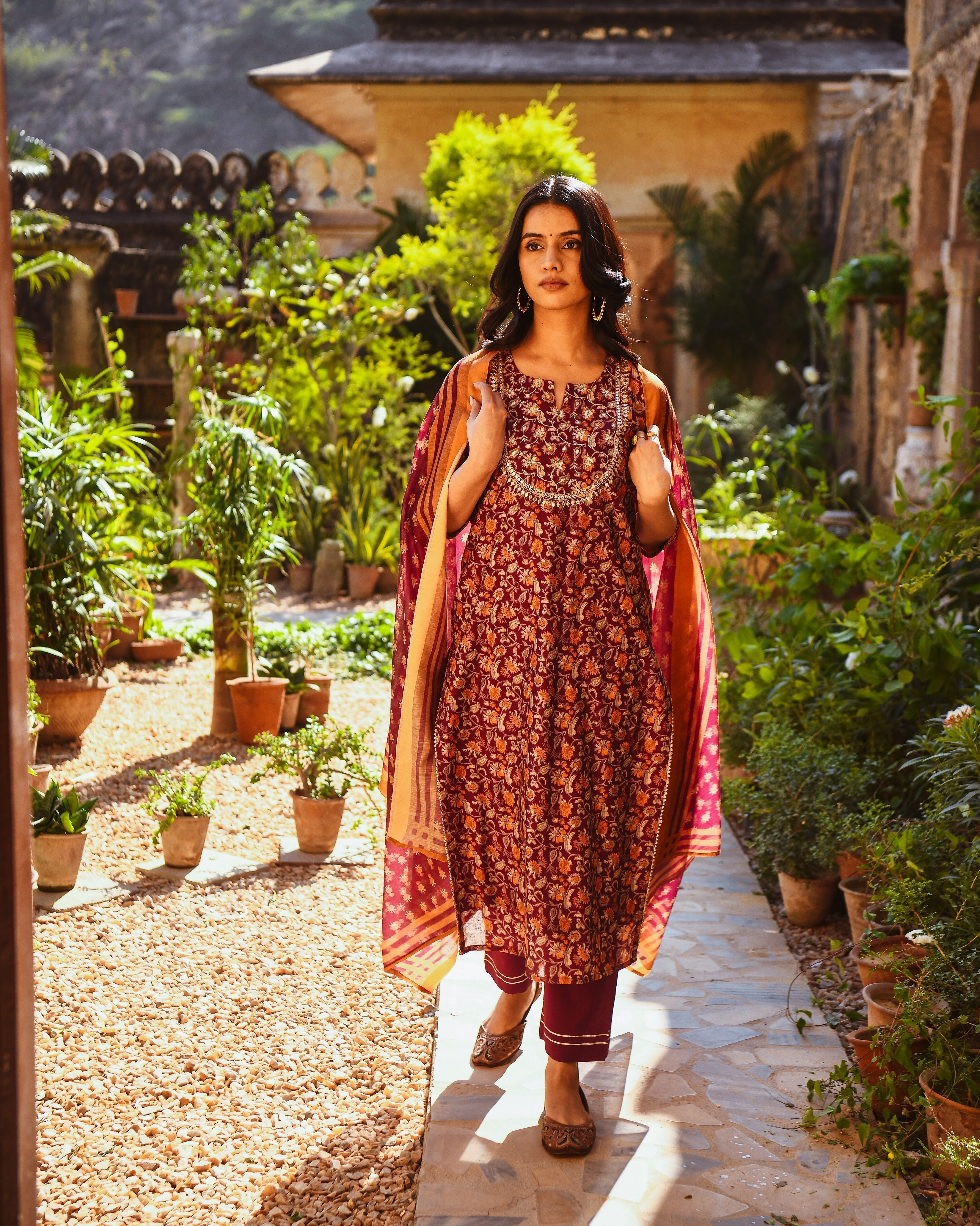 PURPLE  NOOR CHANDERI KURTA SET