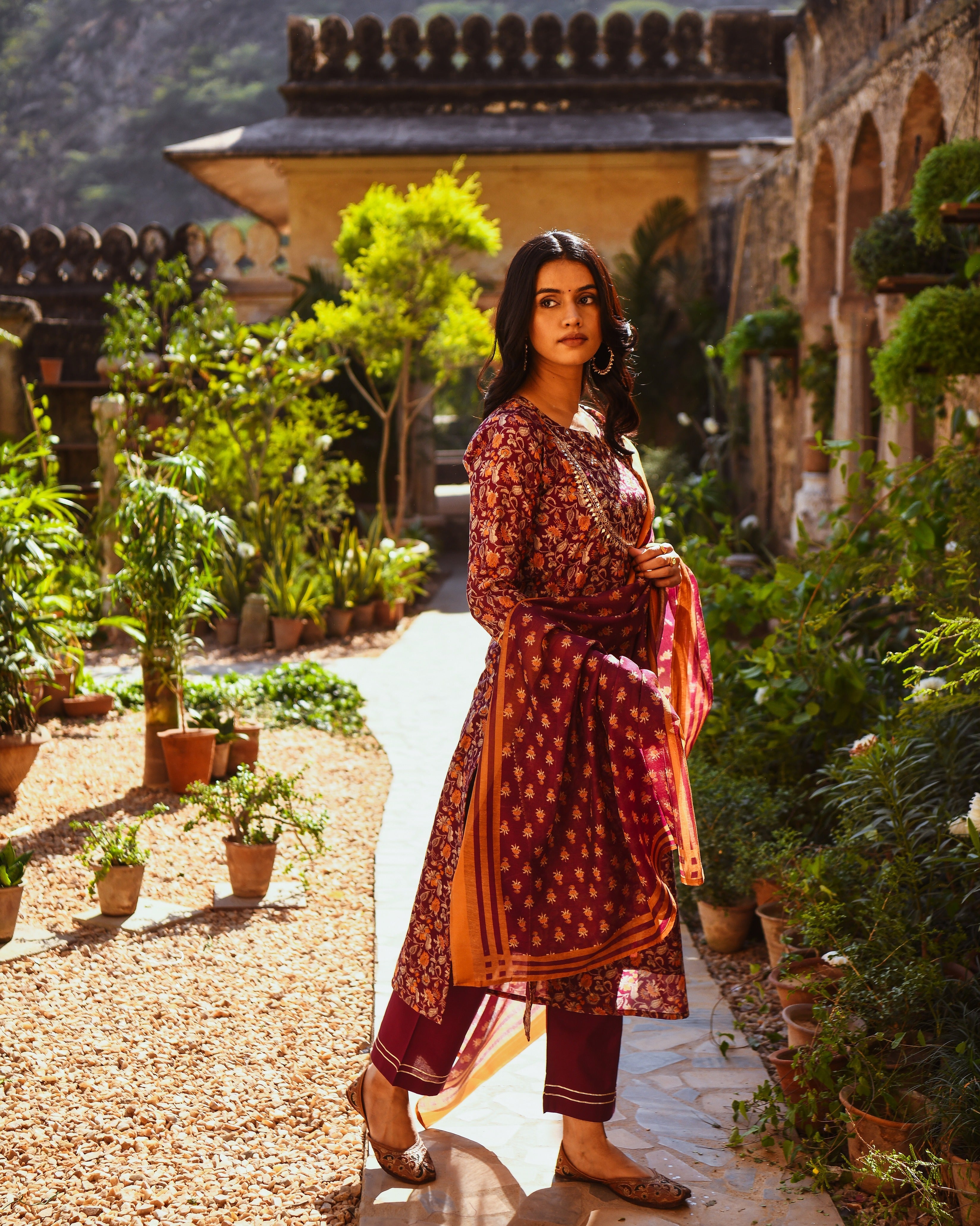 PURPLE  NOOR CHANDERI KURTA SET