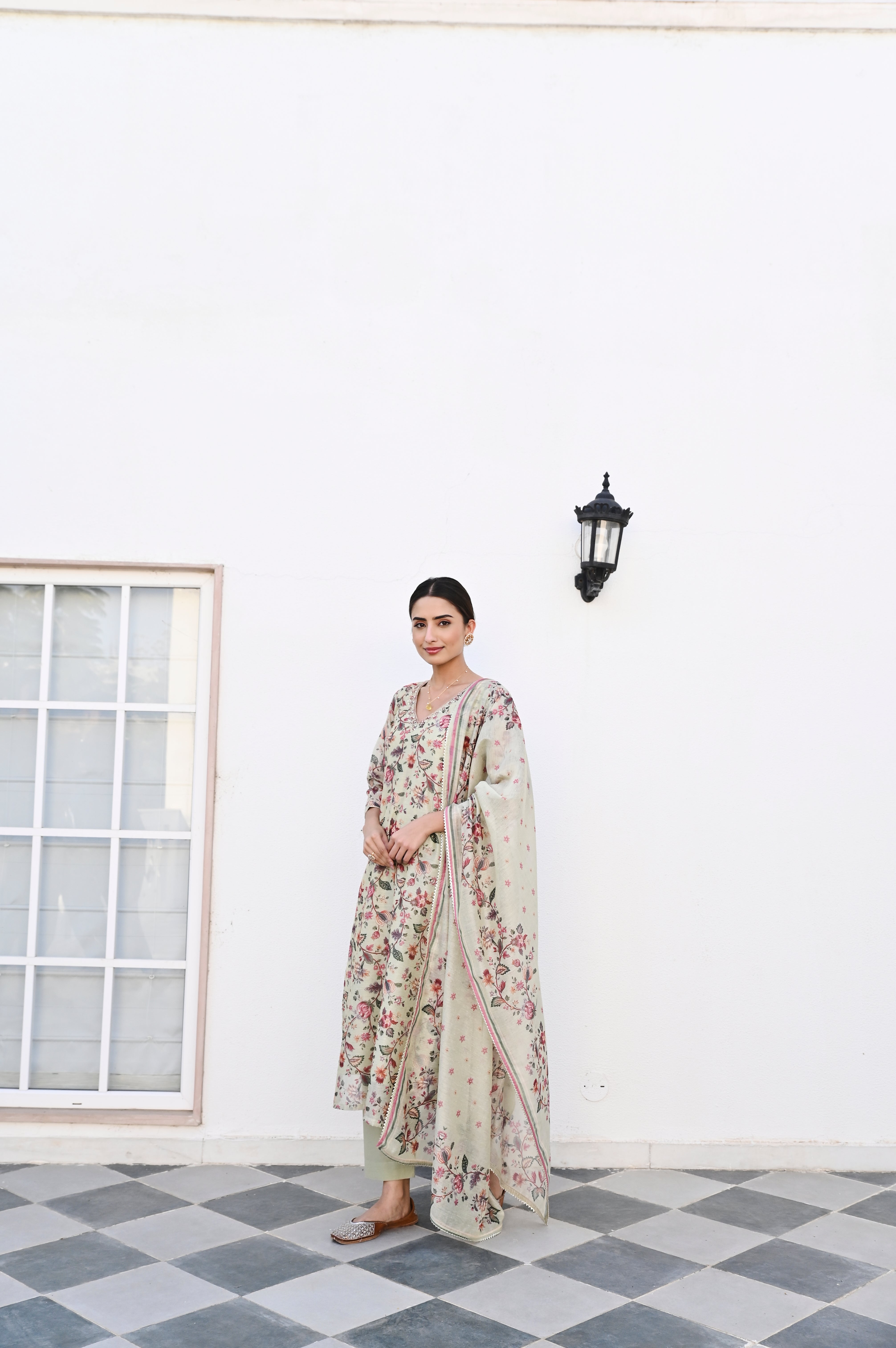 PISTA GREEN NECK EMBROIDERED DIGITAL PRINT KURTA SET