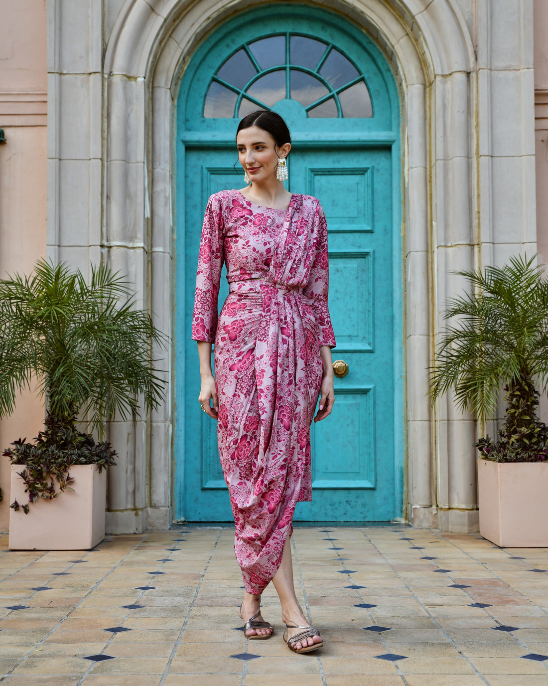 ROUGE PINK MUSLIN PRE-DRAPED SAREE