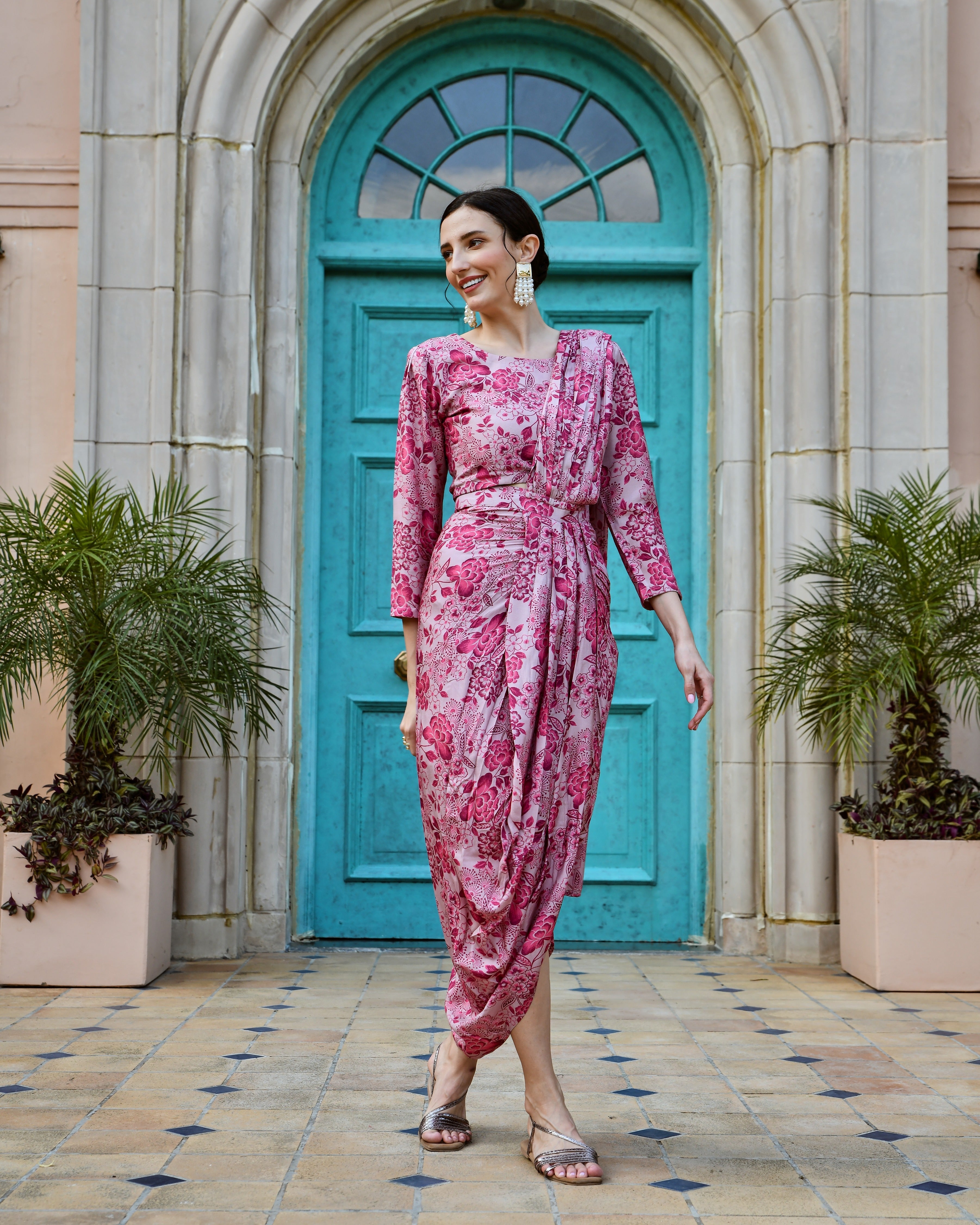 ROUGE PINK MUSLIN PRE-DRAPED SAREE