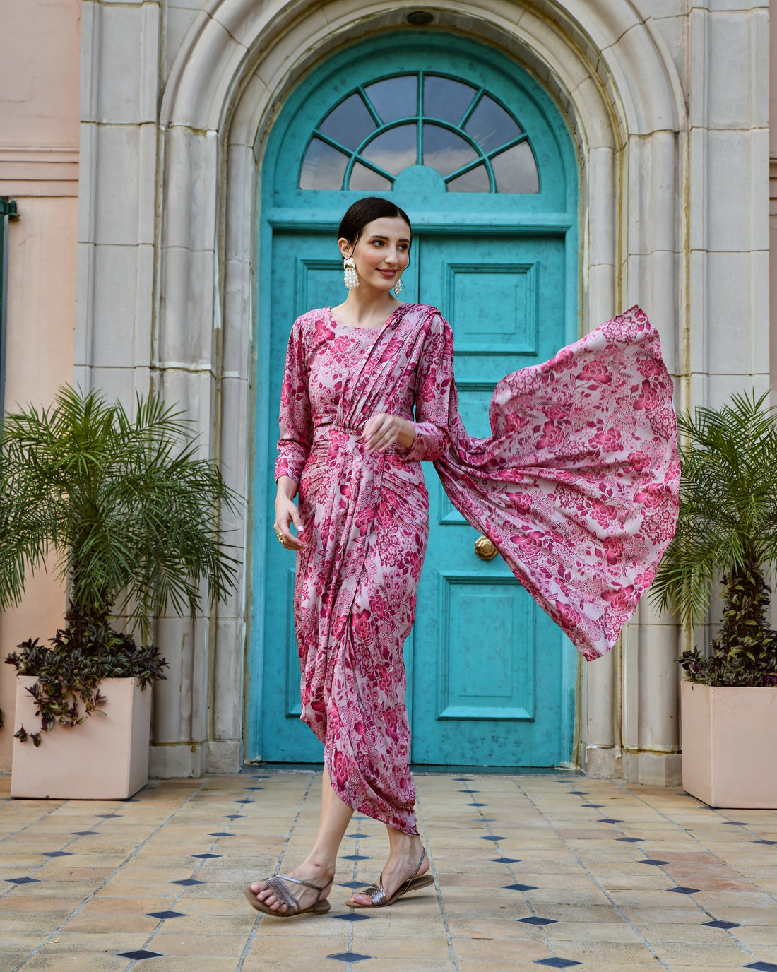 ROUGE PINK MUSLIN PRE-DRAPED SAREE