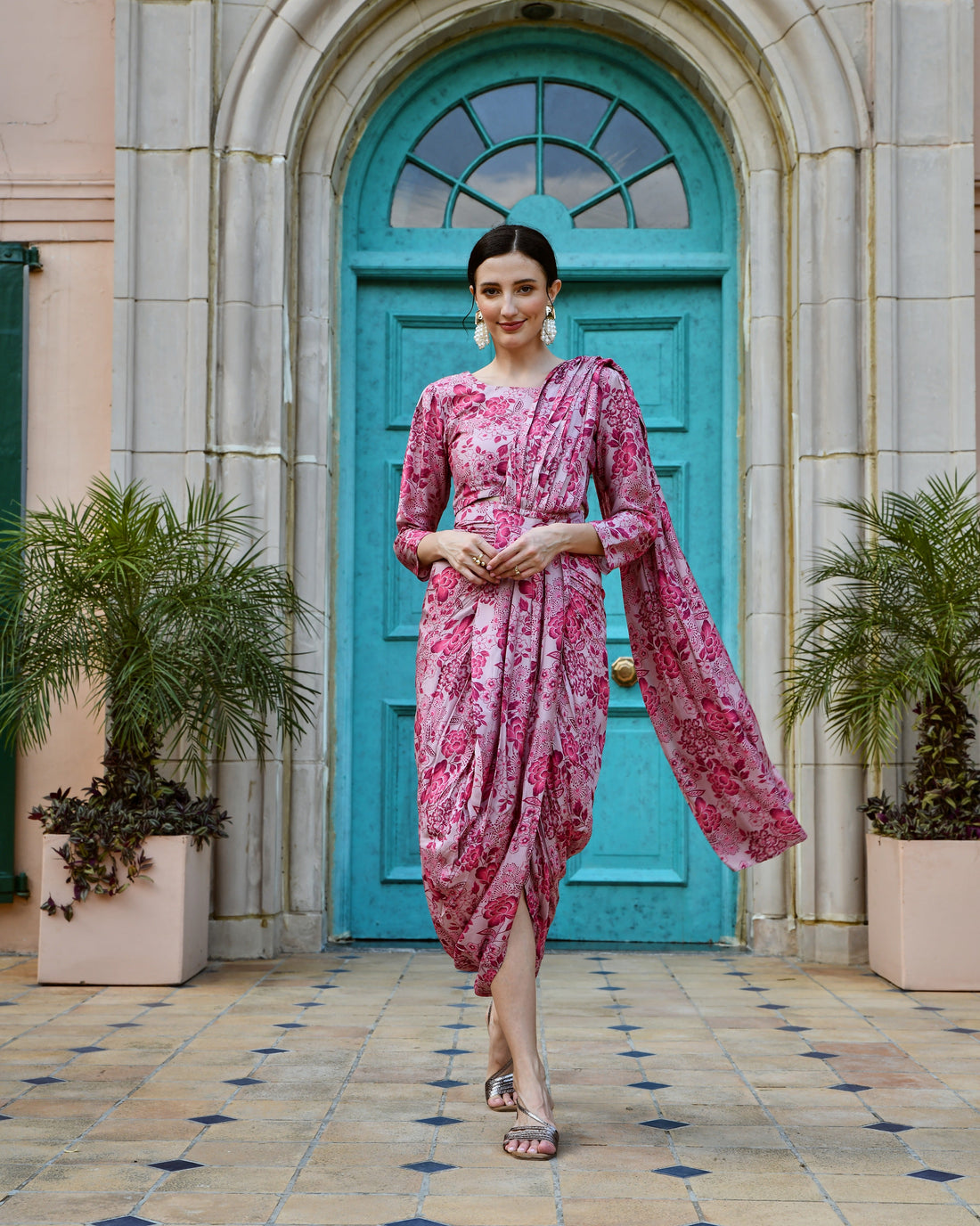 ROUGE PINK MUSLIN PRE-DRAPED SAREE