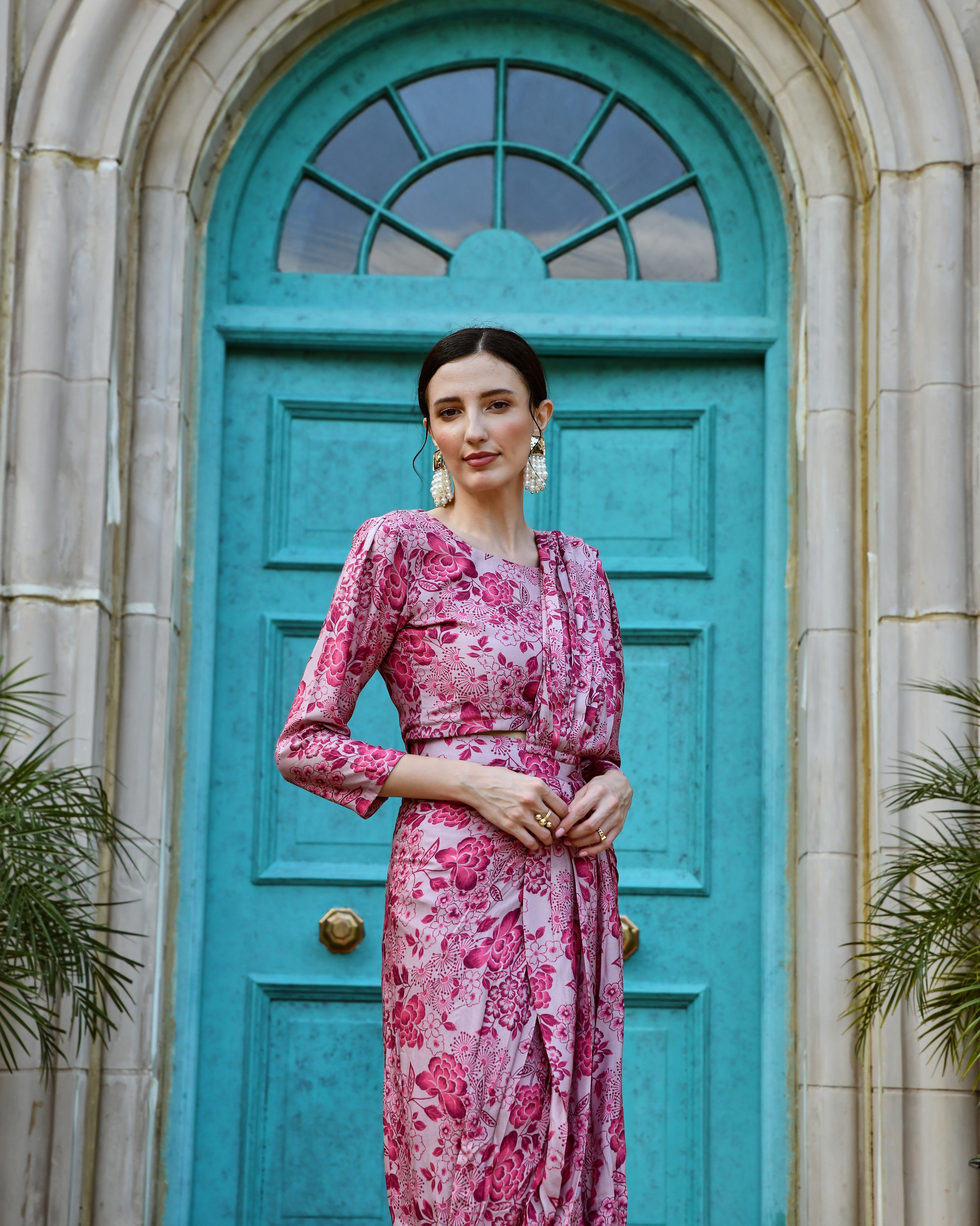 ROUGE PINK MUSLIN PRE-DRAPED SAREE