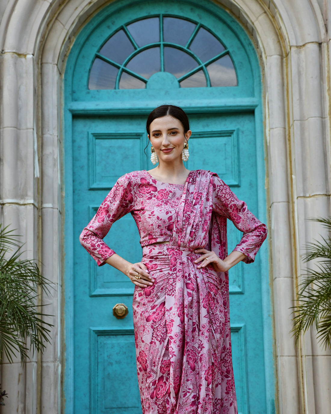 ROUGE PINK MUSLIN PRE-DRAPED SAREE