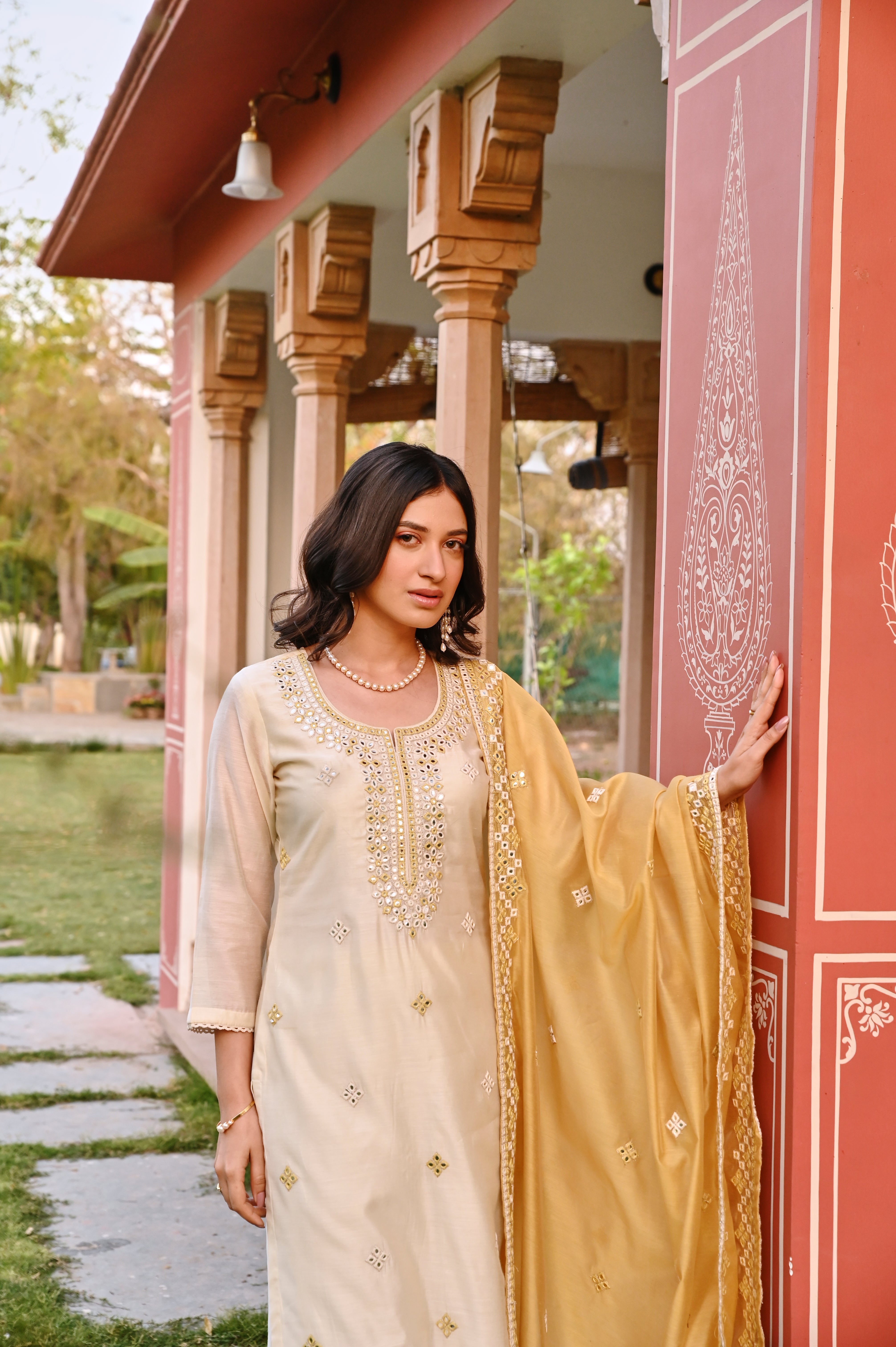 CREAM EMBROIDERED KURTA SET