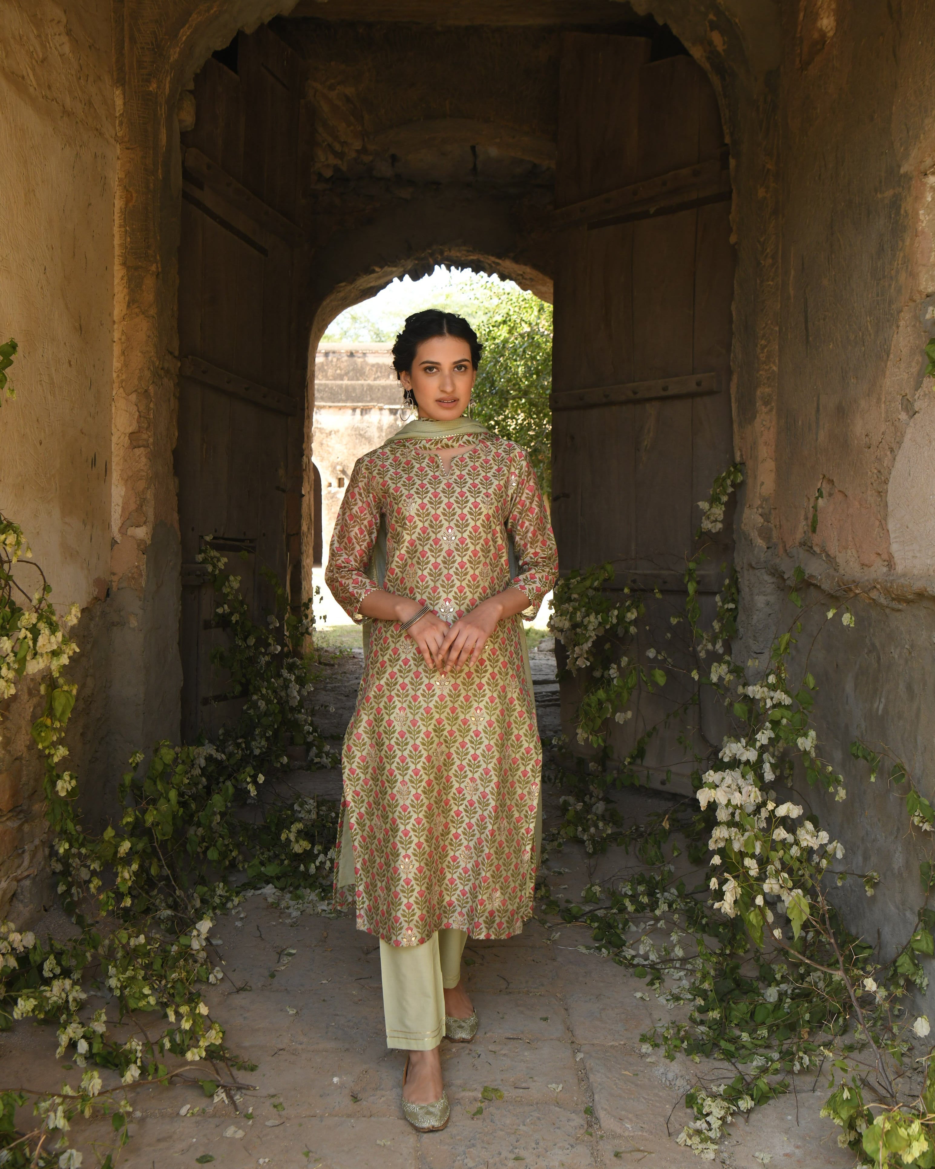 PISTA GREEN MEHER KURTA SET