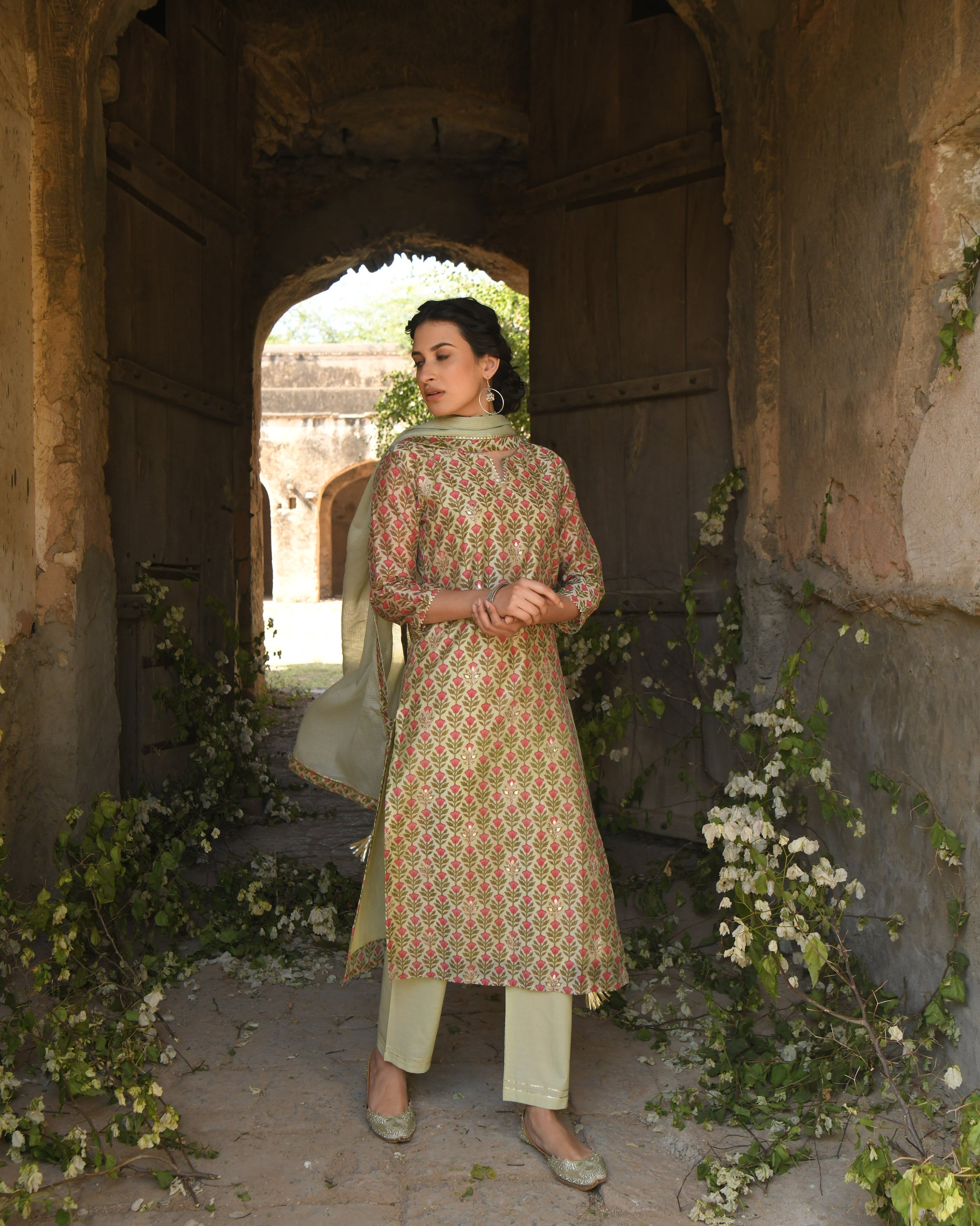 PISTA GREEN MEHER KURTA SET