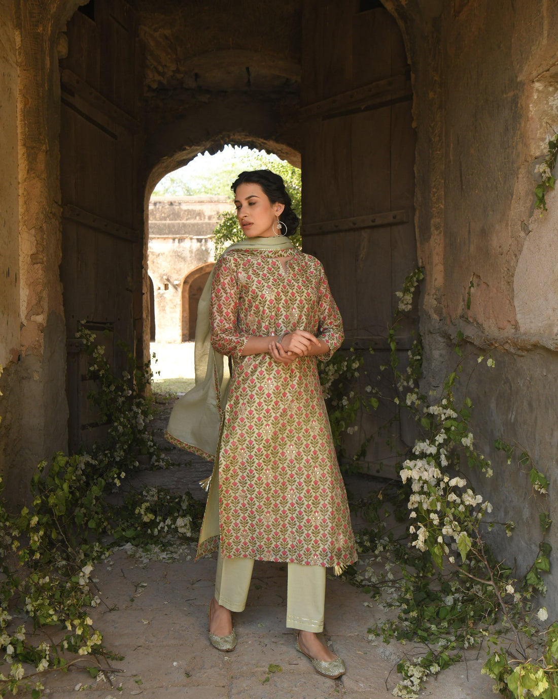 PISTA GREEN MEHER KURTA SET