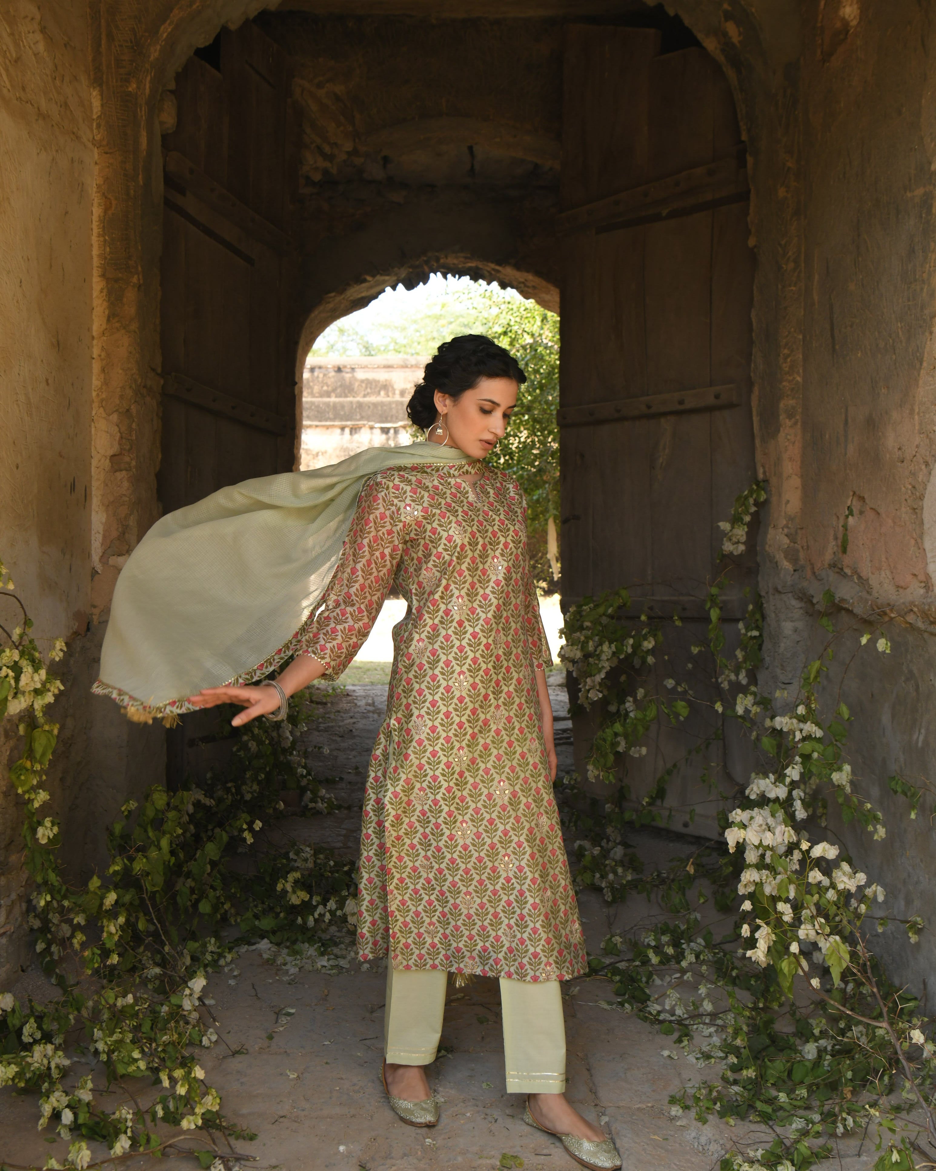 PISTA GREEN MEHER KURTA SET