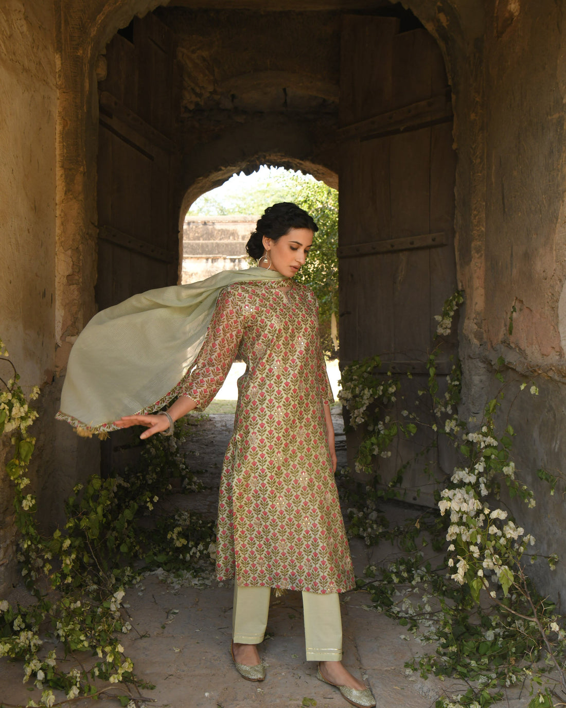 PISTA GREEN MEHER KURTA SET