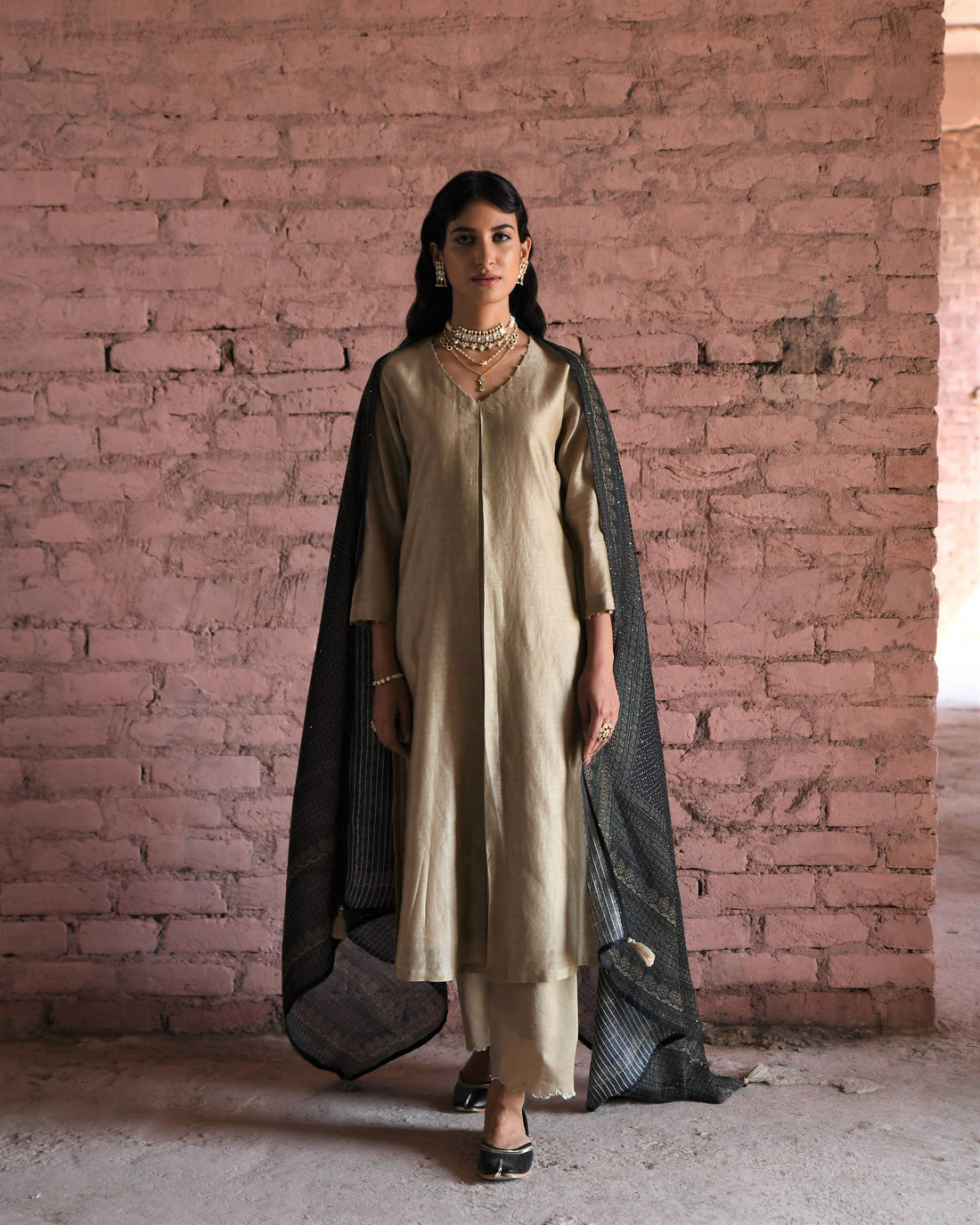 BEIGE CHANDERI KURTA SET