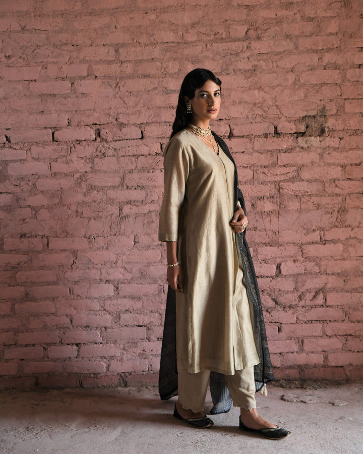BEIGE CHANDERI KURTA SET