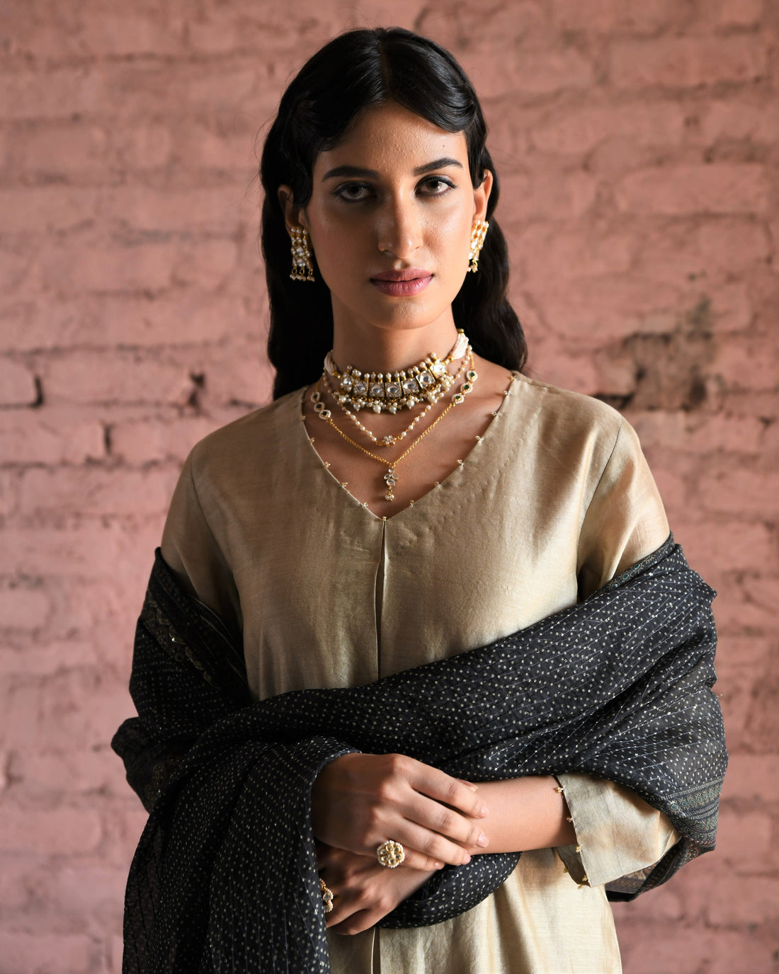 BEIGE CHANDERI KURTA SET