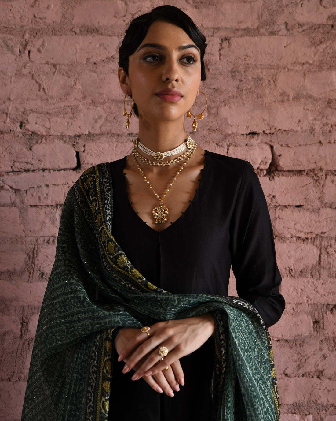 BLACK CHANDERI KURTA SET