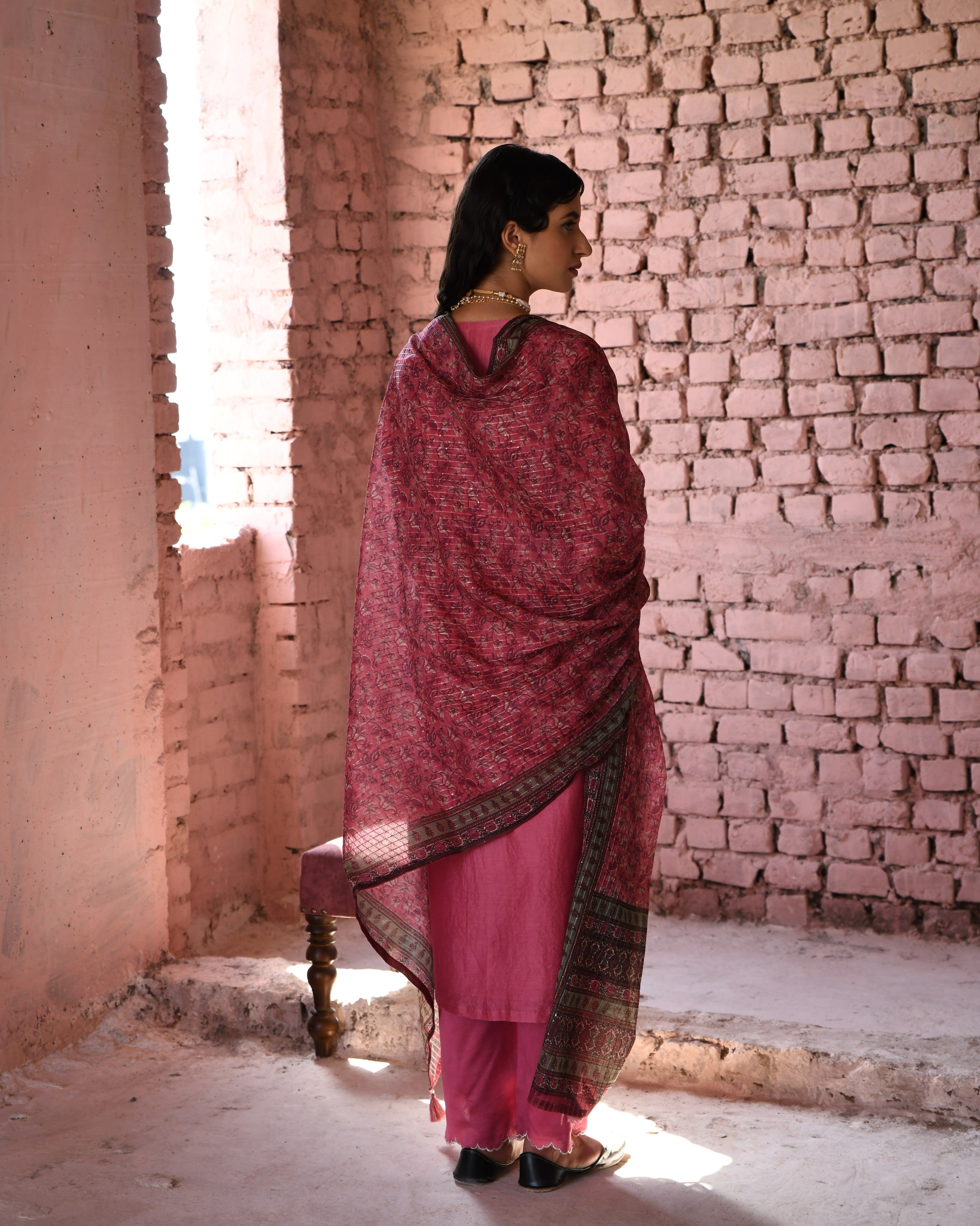 PINK CHANDERI KURTA SET