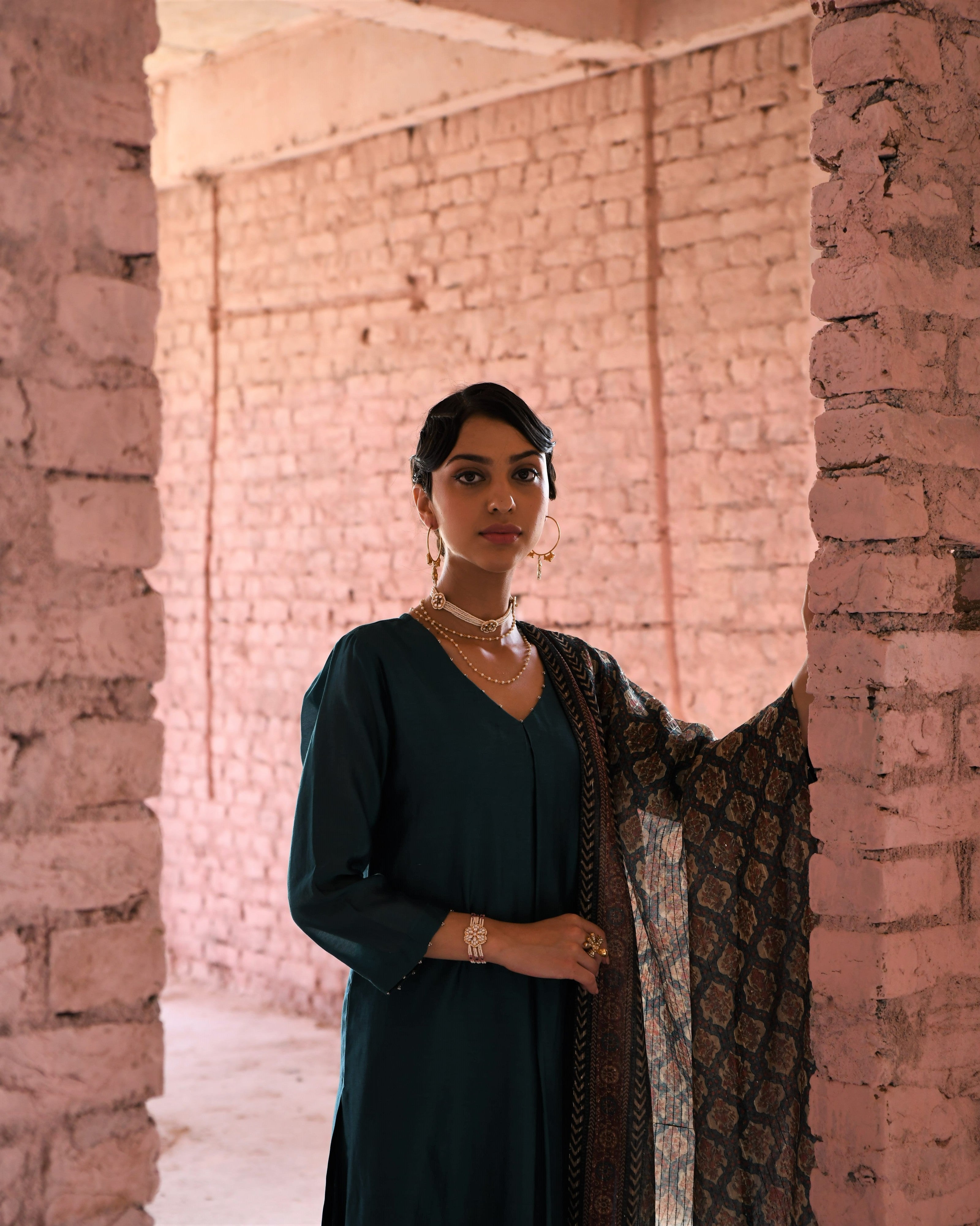 TEAL BLUE CHANDERI KURTA SET