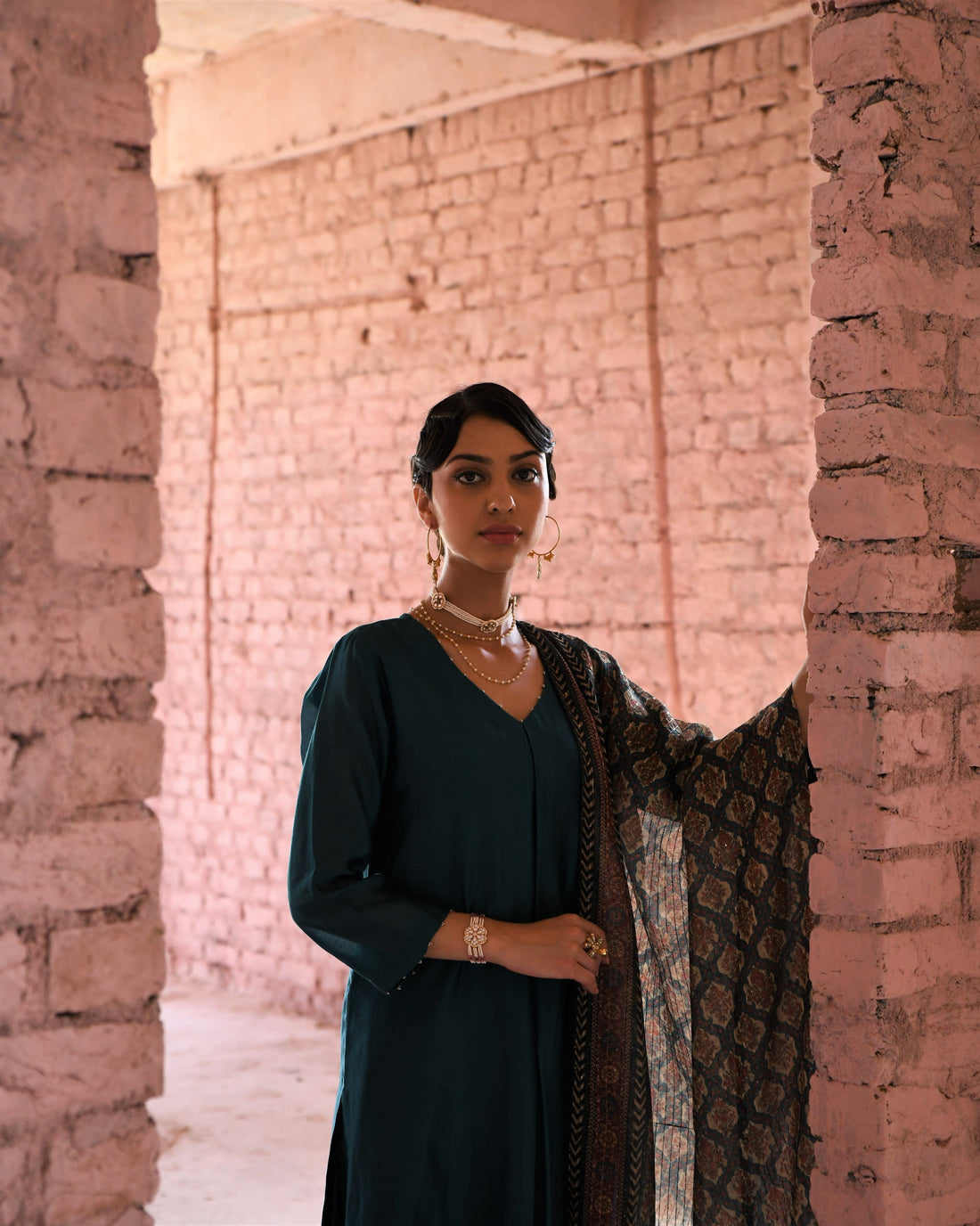 TEAL BLUE CHANDERI KURTA SET