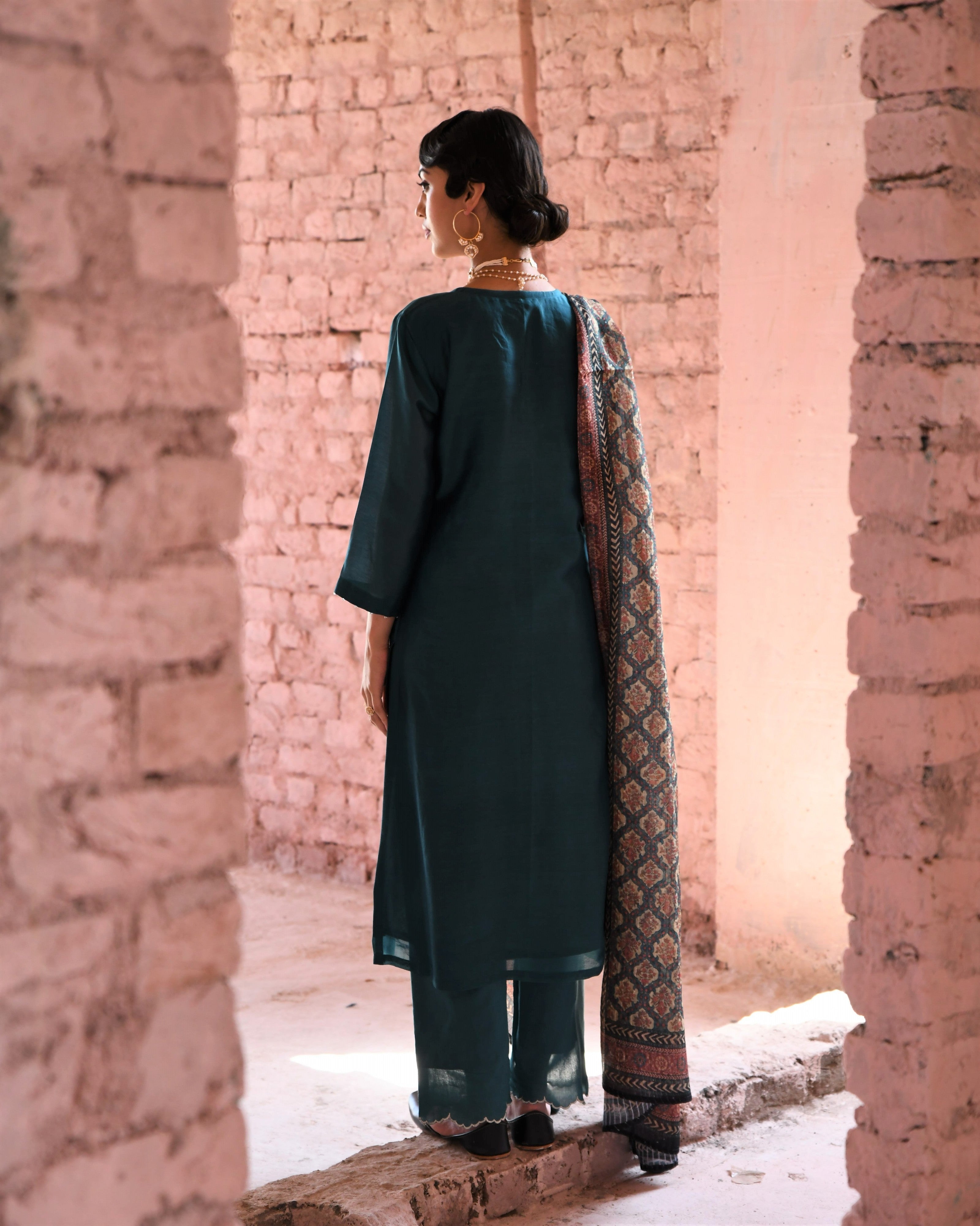 TEAL BLUE CHANDERI KURTA SET