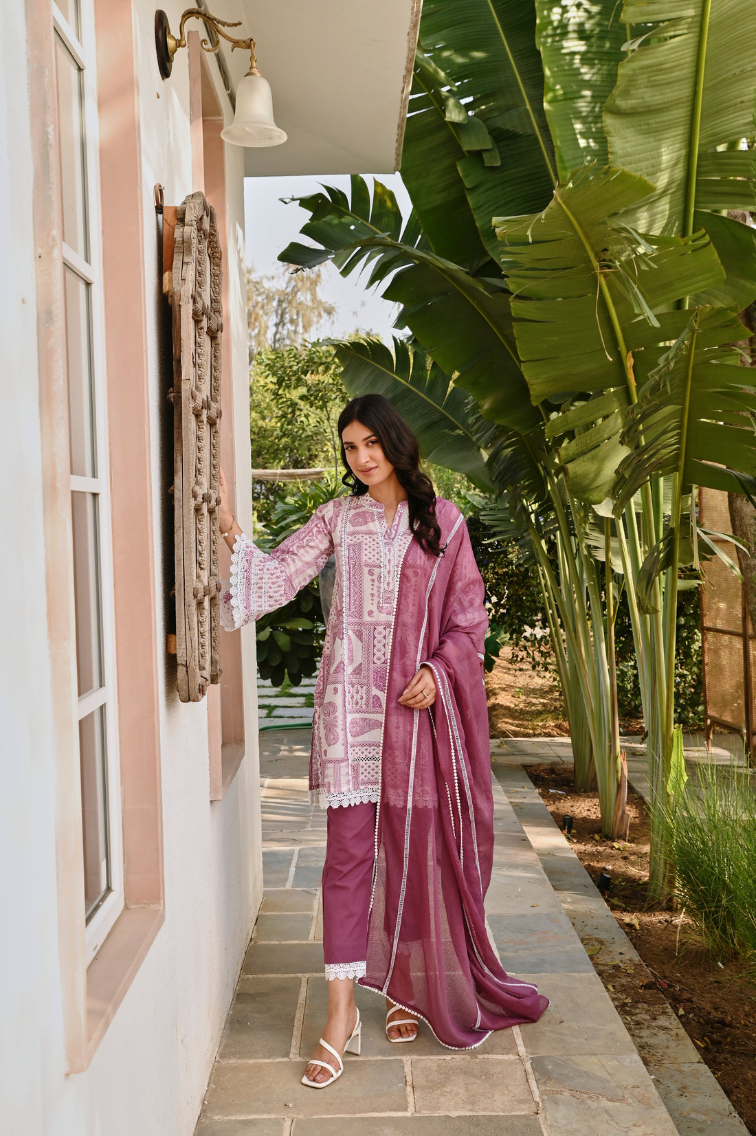 DEEP PURPLE PRINTED SHORT KURTA SET