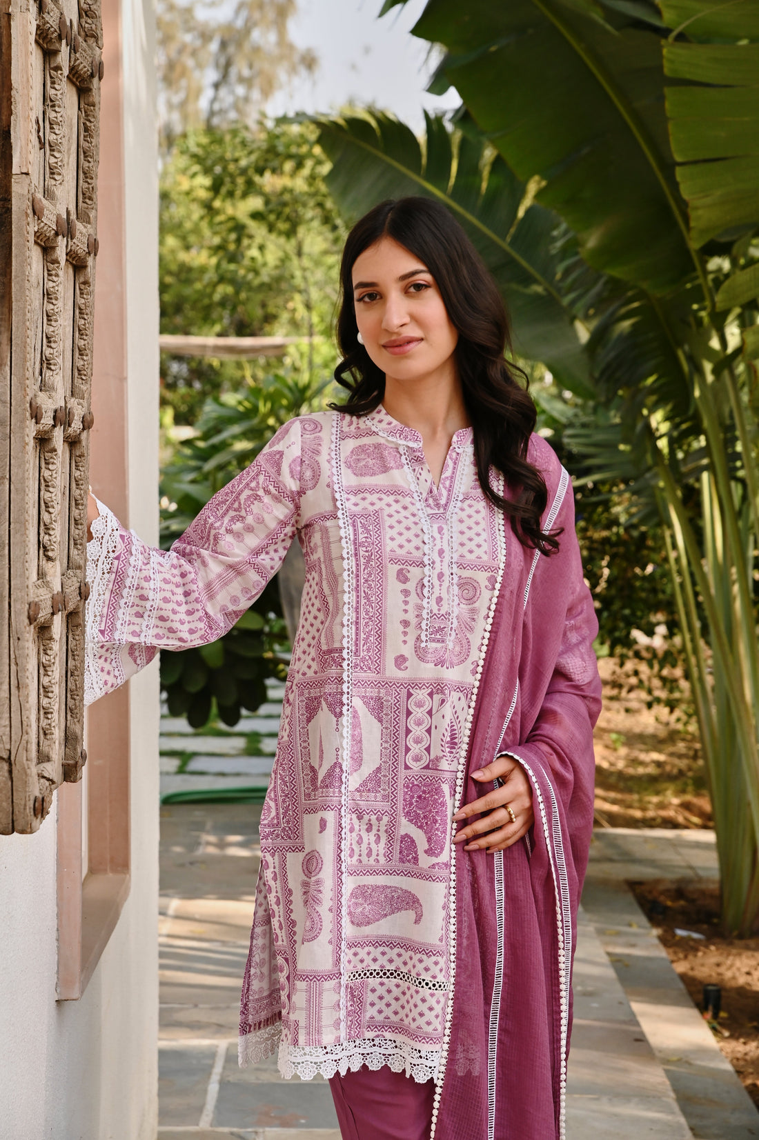 DEEP PURPLE PRINTED SHORT KURTA SET