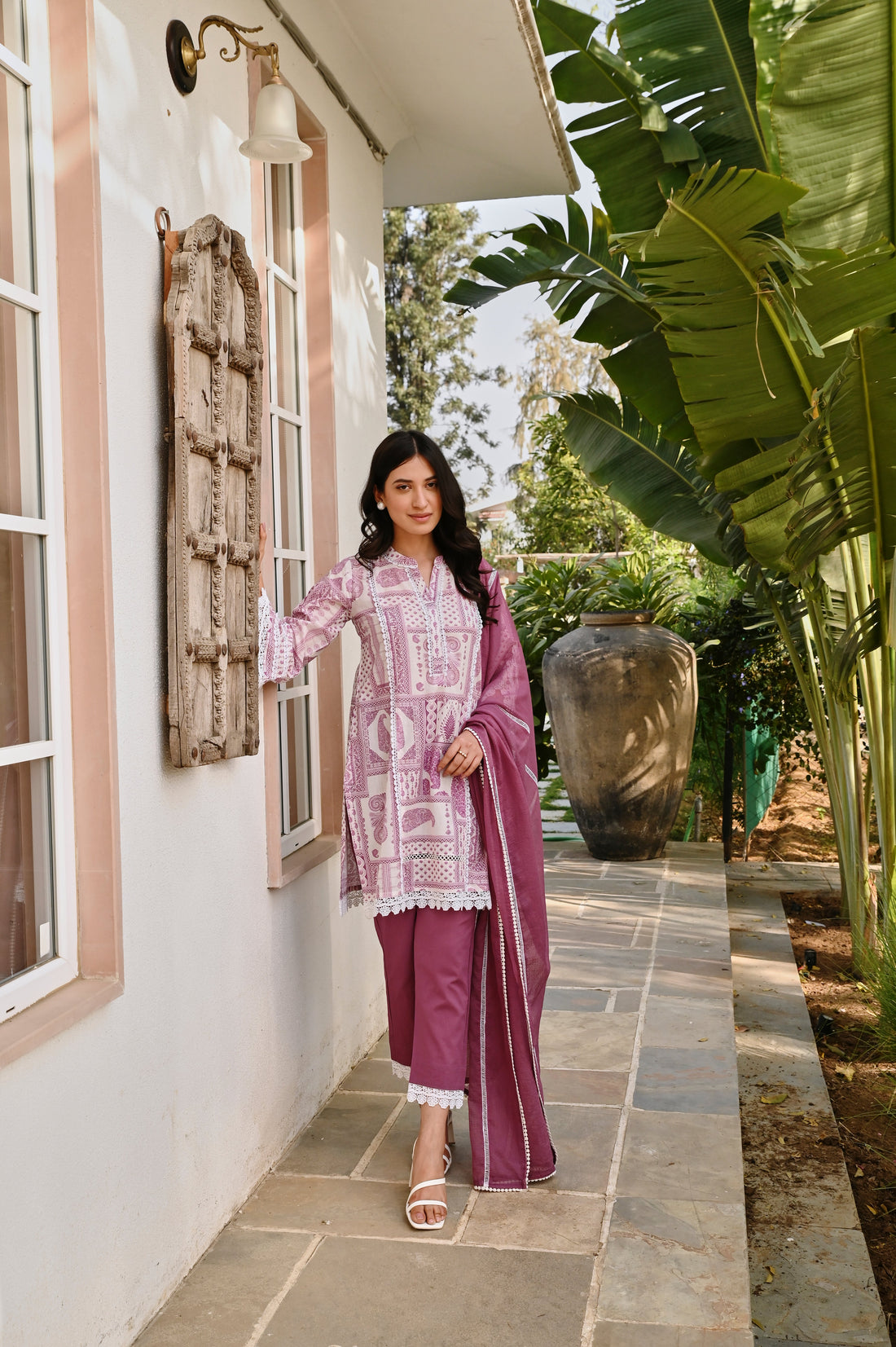 DEEP PURPLE PRINTED SHORT KURTA SET
