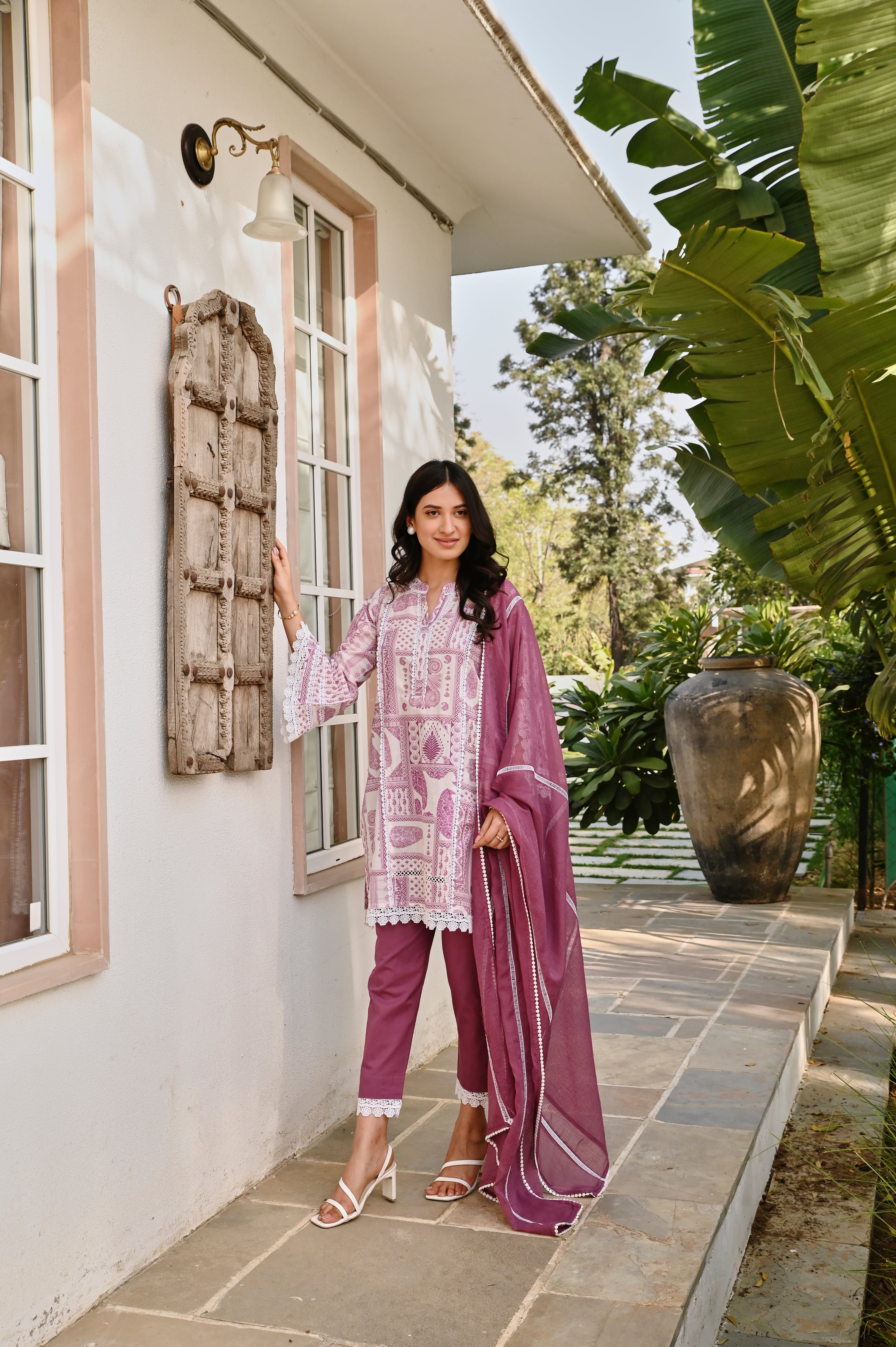 DEEP PURPLE PRINTED SHORT KURTA SET