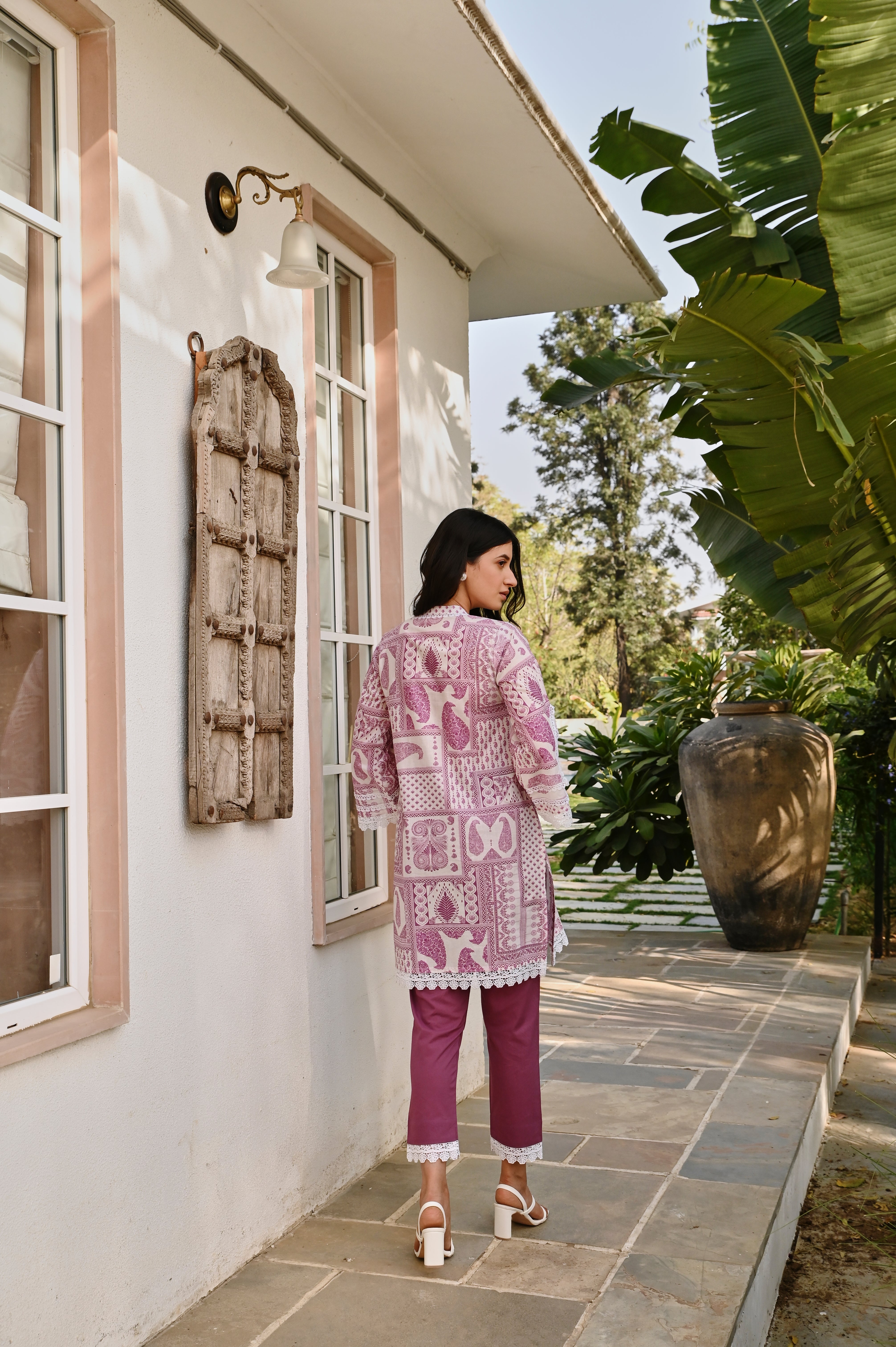 DEEP PURPLE PRINTED SHORT KURTA SET