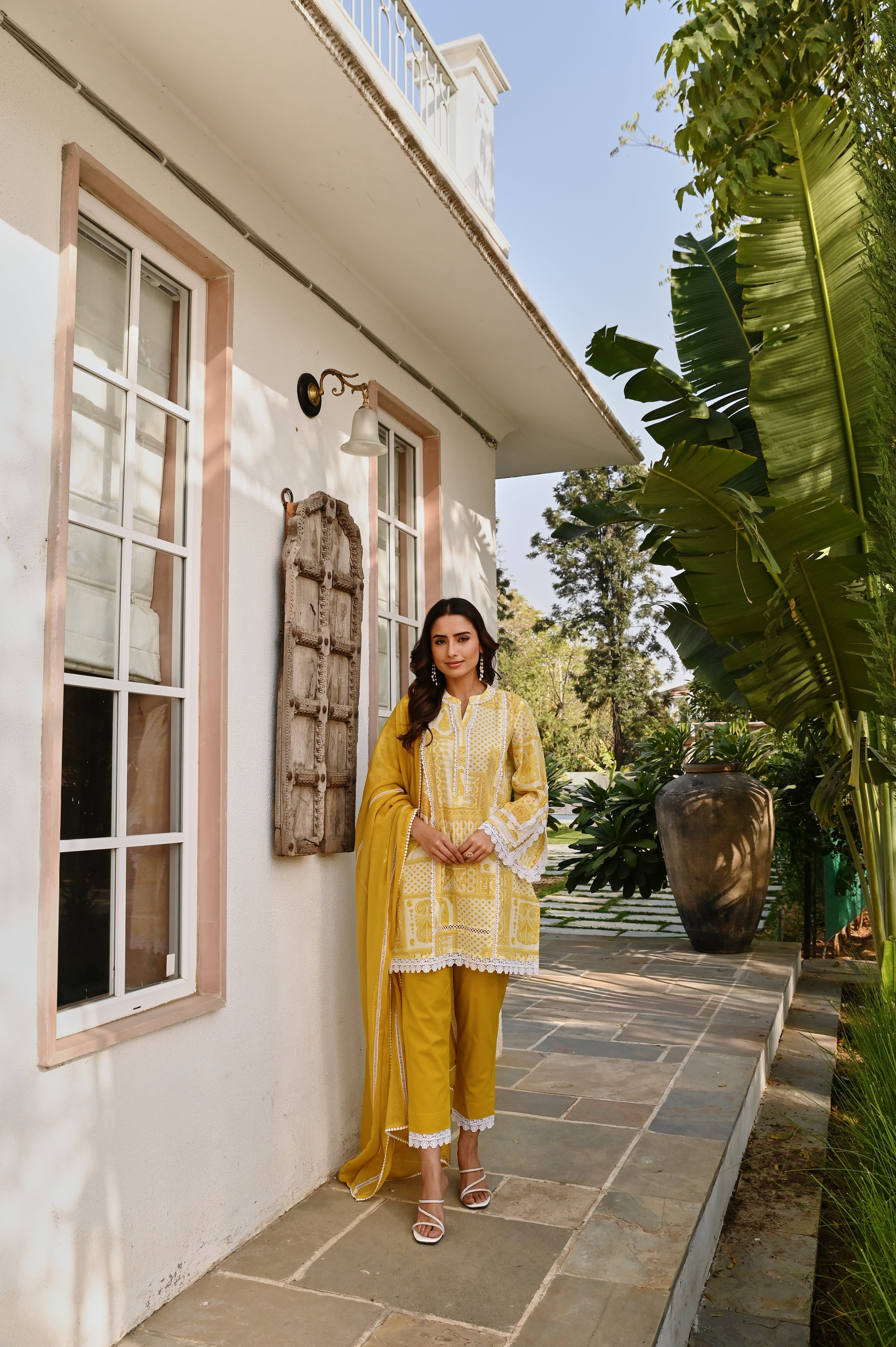 YELLOW PRINTED SHORT KURTA SET