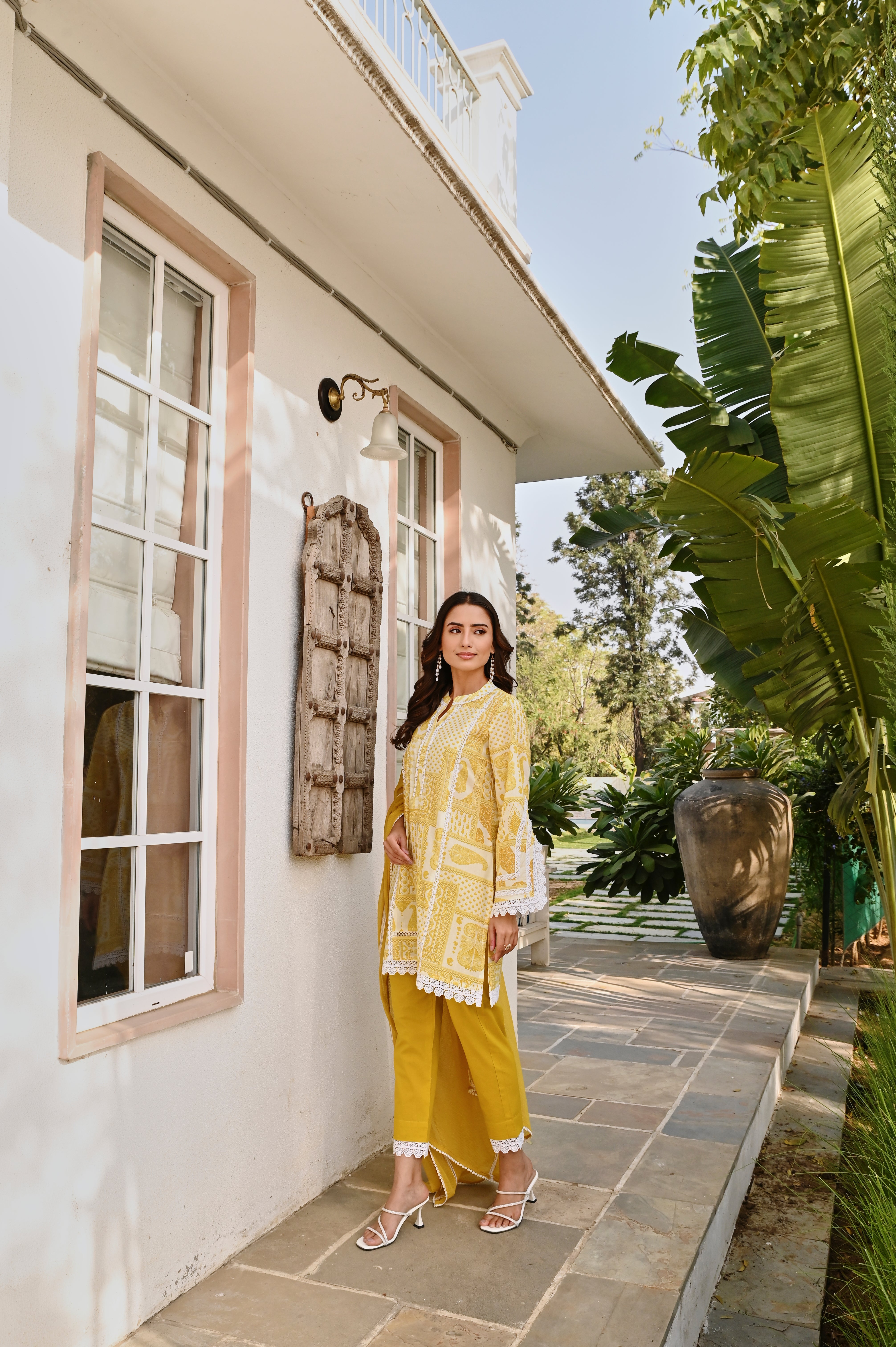 YELLOW PRINTED SHORT KURTA SET