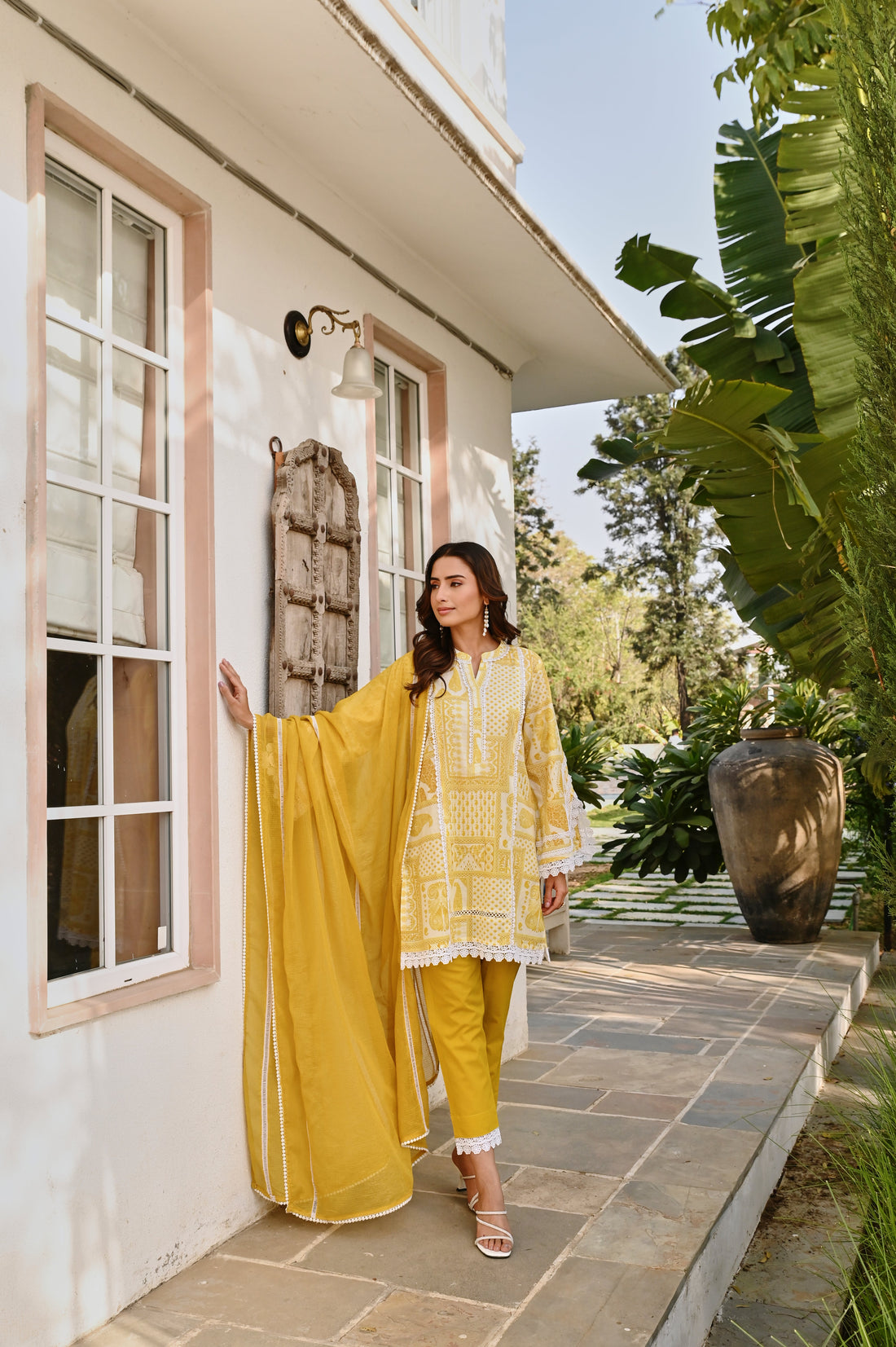 YELLOW PRINTED SHORT KURTA SET
