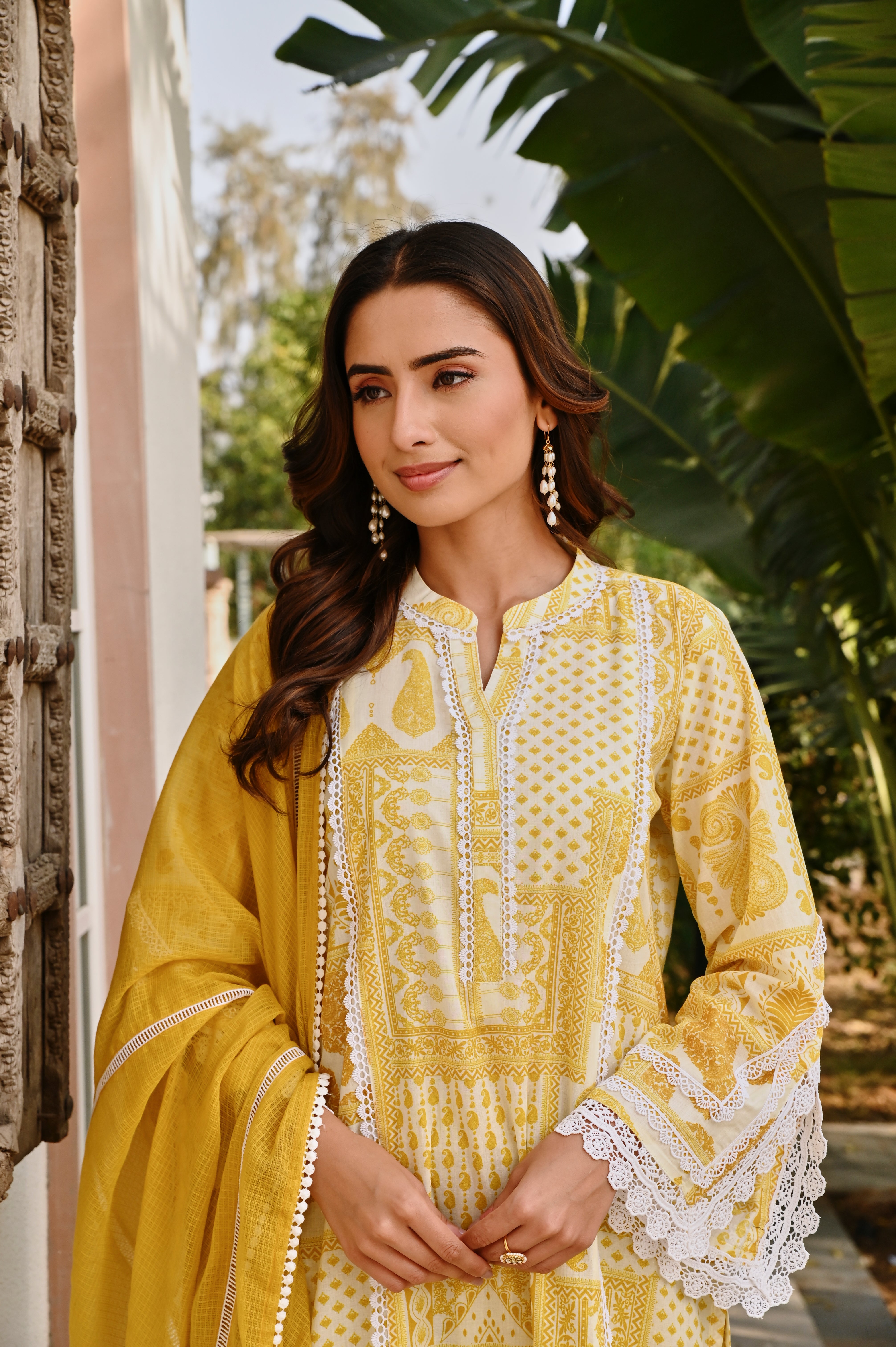 YELLOW PRINTED SHORT KURTA SET
