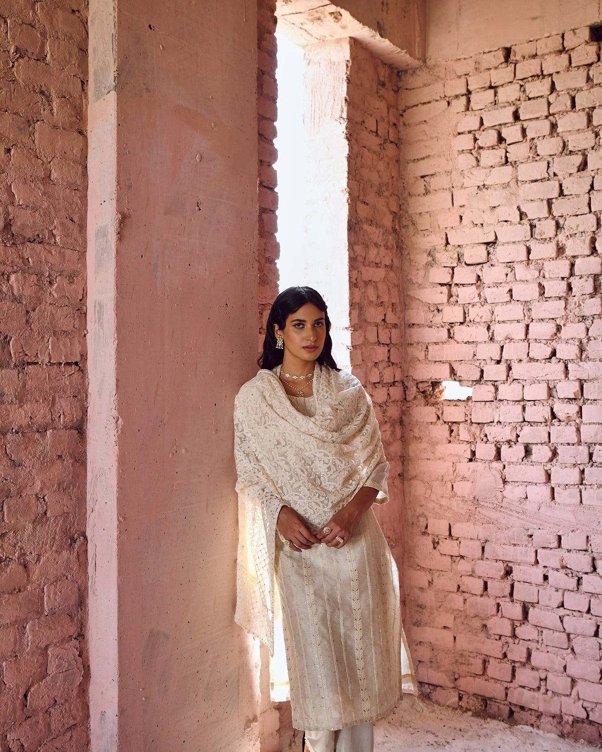 IVORY CHIKANKARI CHANDERI KURTA SET