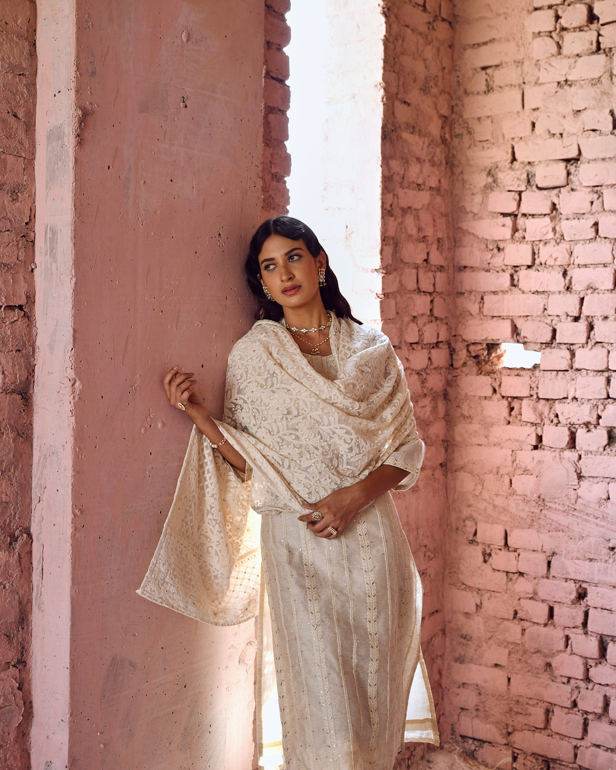 IVORY CHIKANKARI CHANDERI KURTA SET