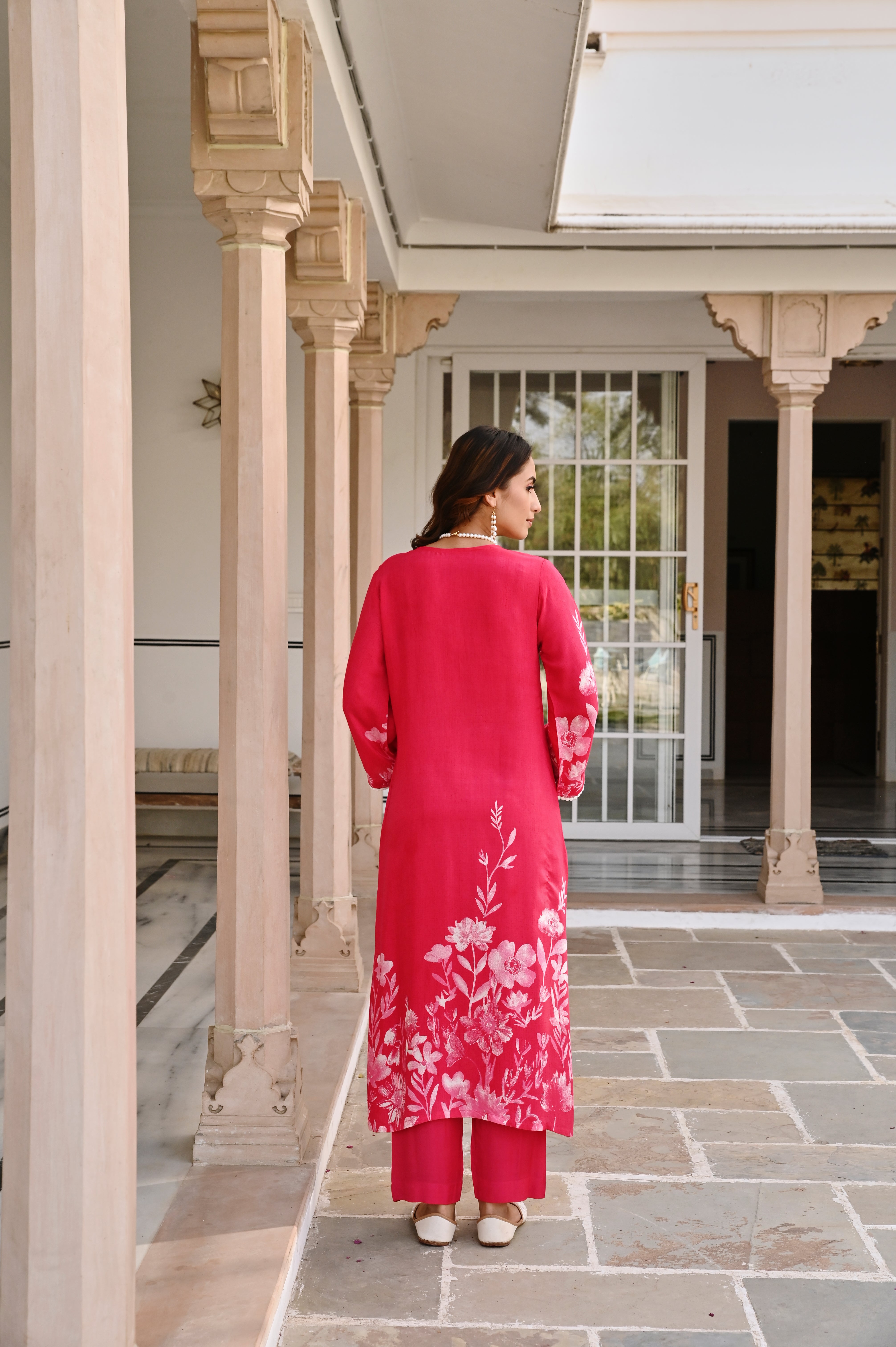 RED FLORAL MUSLIN KURTA SET