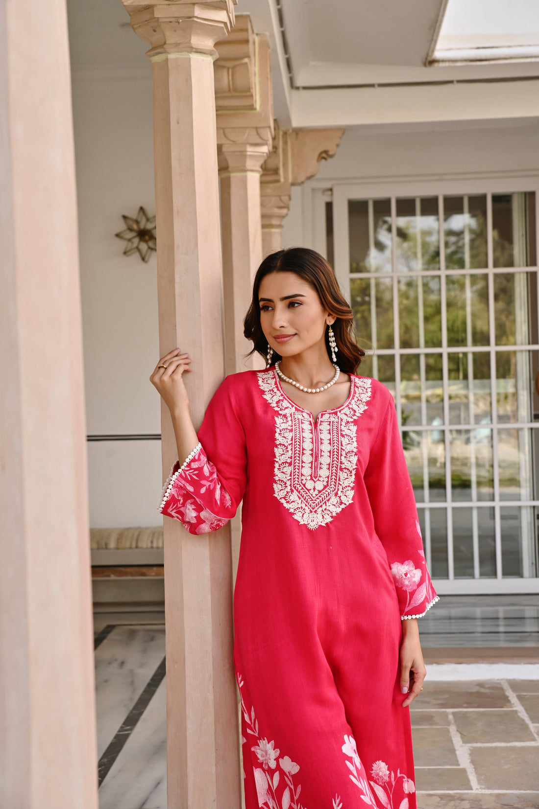 RED FLORAL MUSLIN KURTA SET