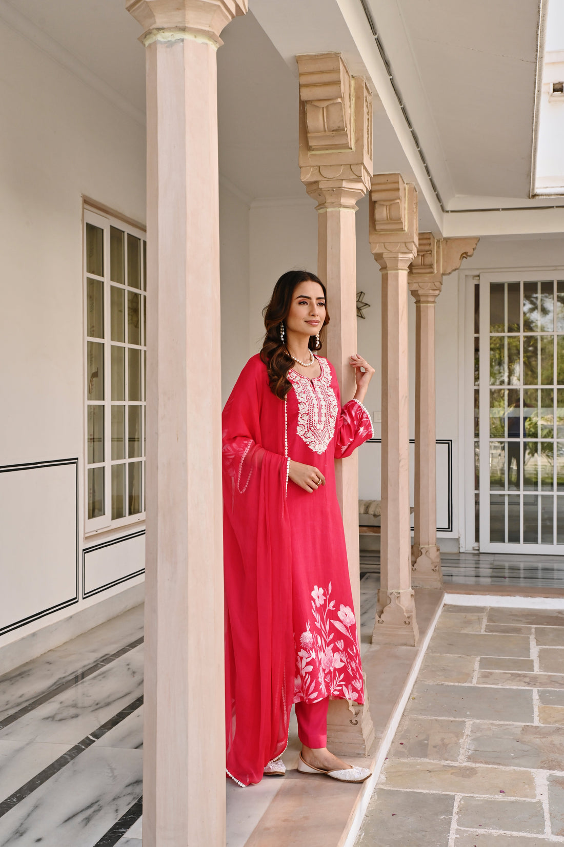 RED FLORAL MUSLIN KURTA SET