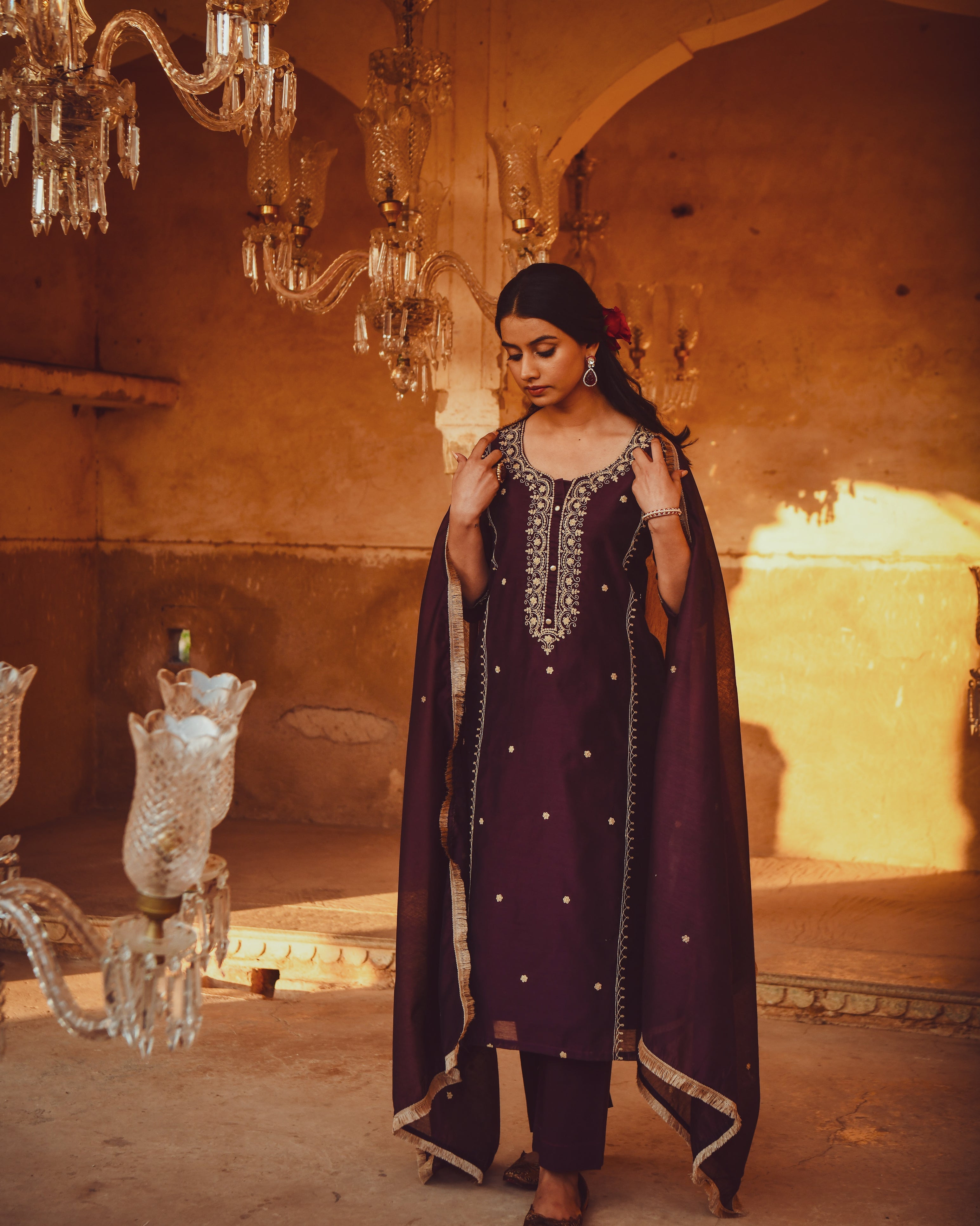 JASHN DEEP PURPLE STRAIGHT KURTA SET