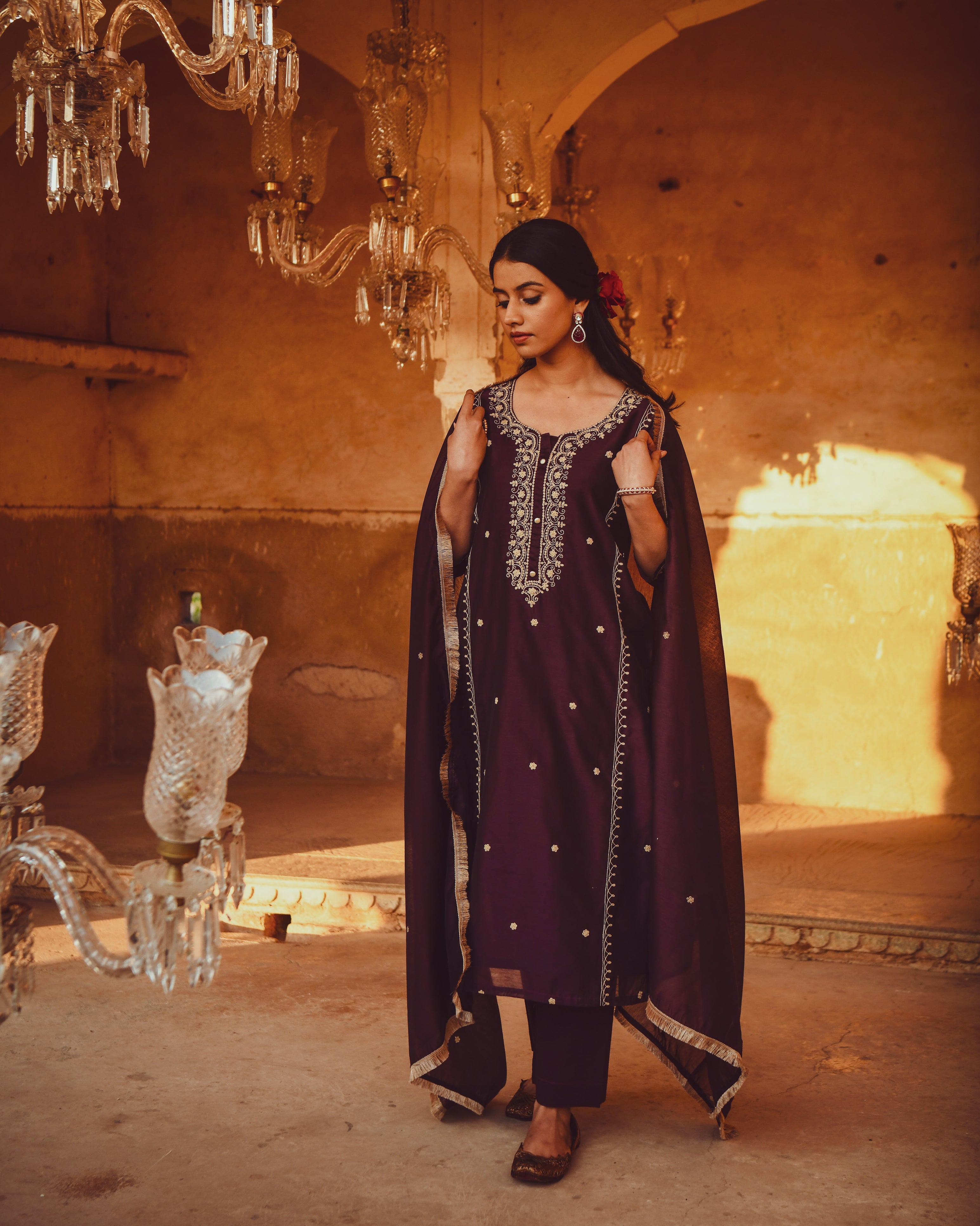 JASHN DEEP PURPLE STRAIGHT KURTA SET