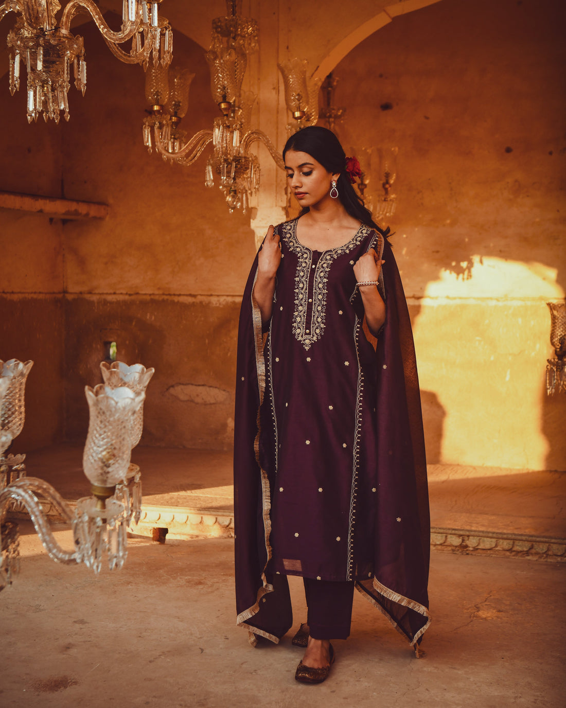JASHN DEEP PURPLE STRAIGHT KURTA SET