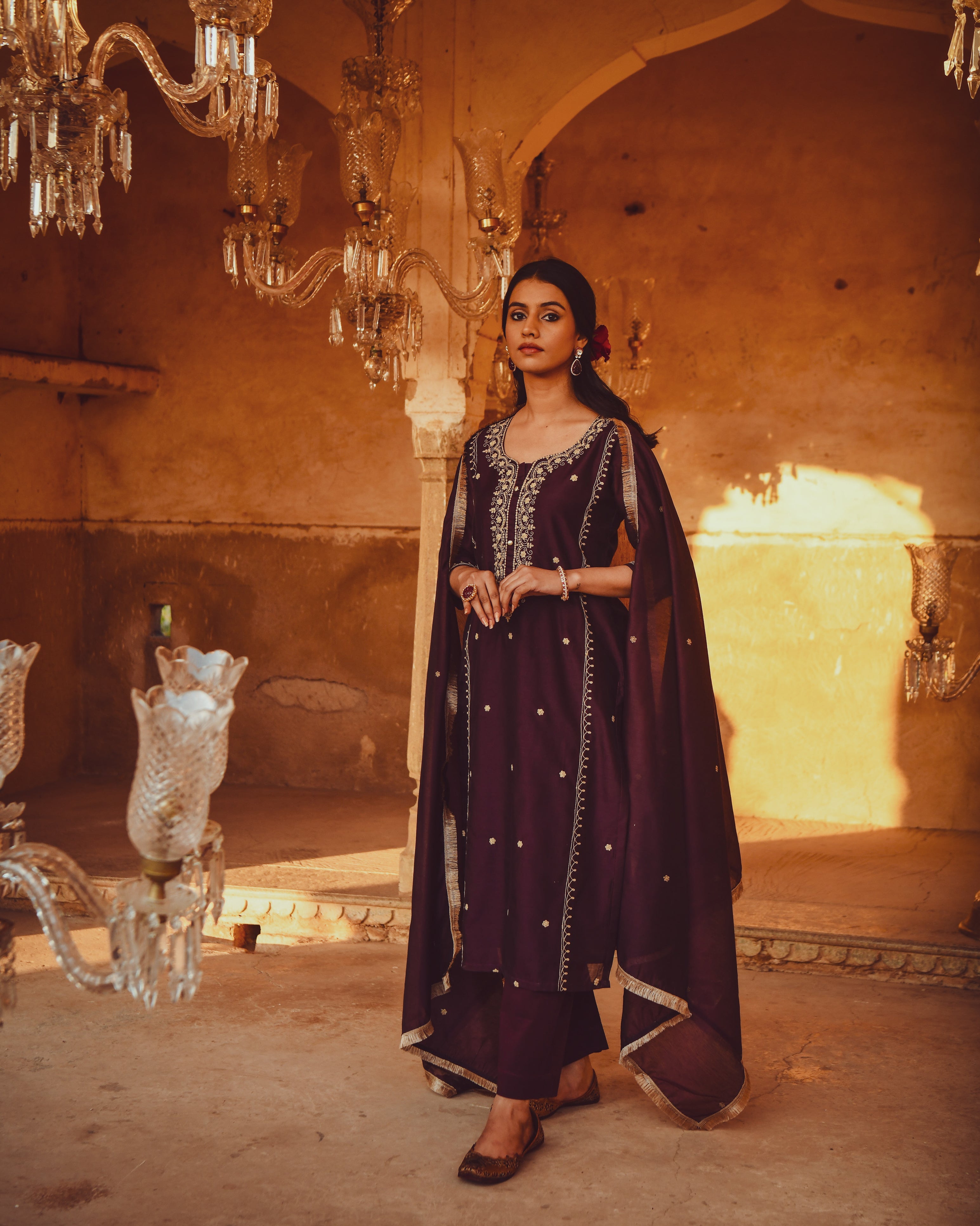 JASHN DEEP PURPLE STRAIGHT KURTA SET