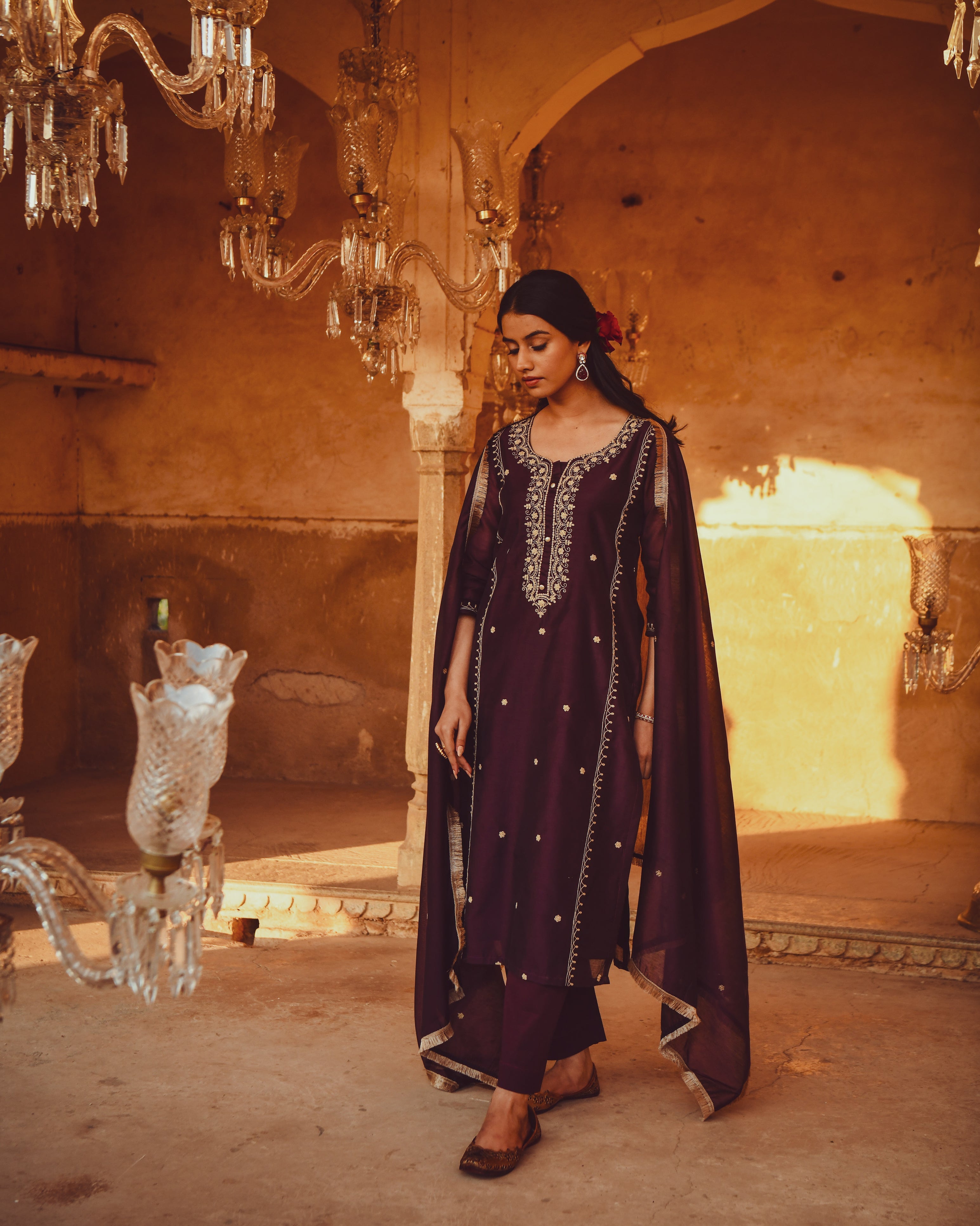 JASHN DEEP PURPLE STRAIGHT KURTA SET