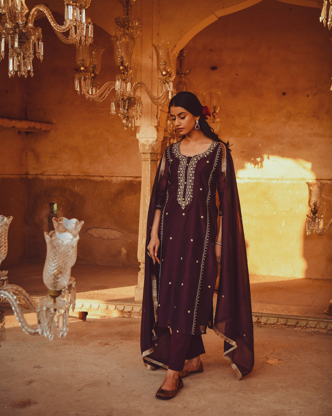 JASHN DEEP PURPLE STRAIGHT KURTA SET