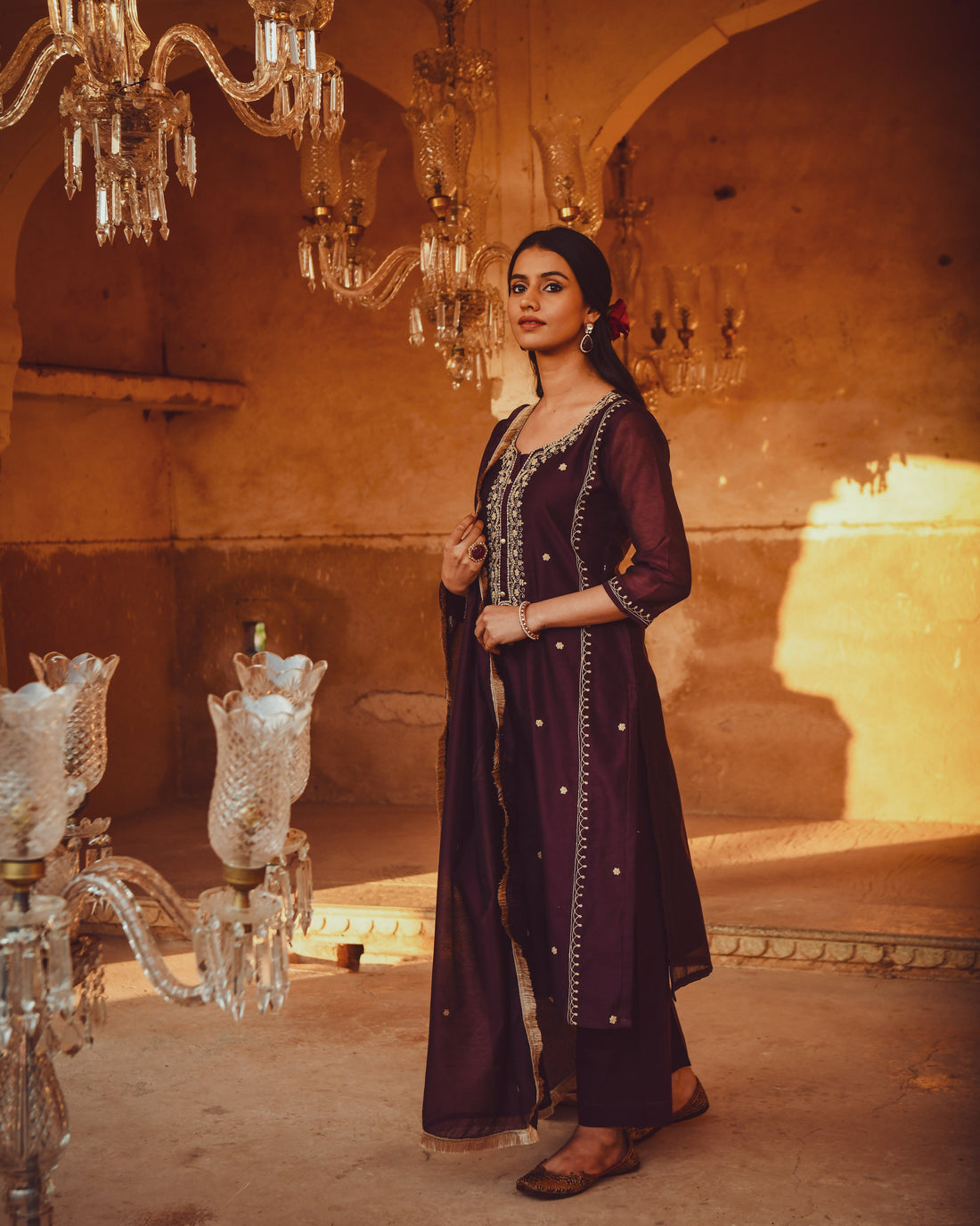 JASHN DEEP PURPLE STRAIGHT KURTA SET