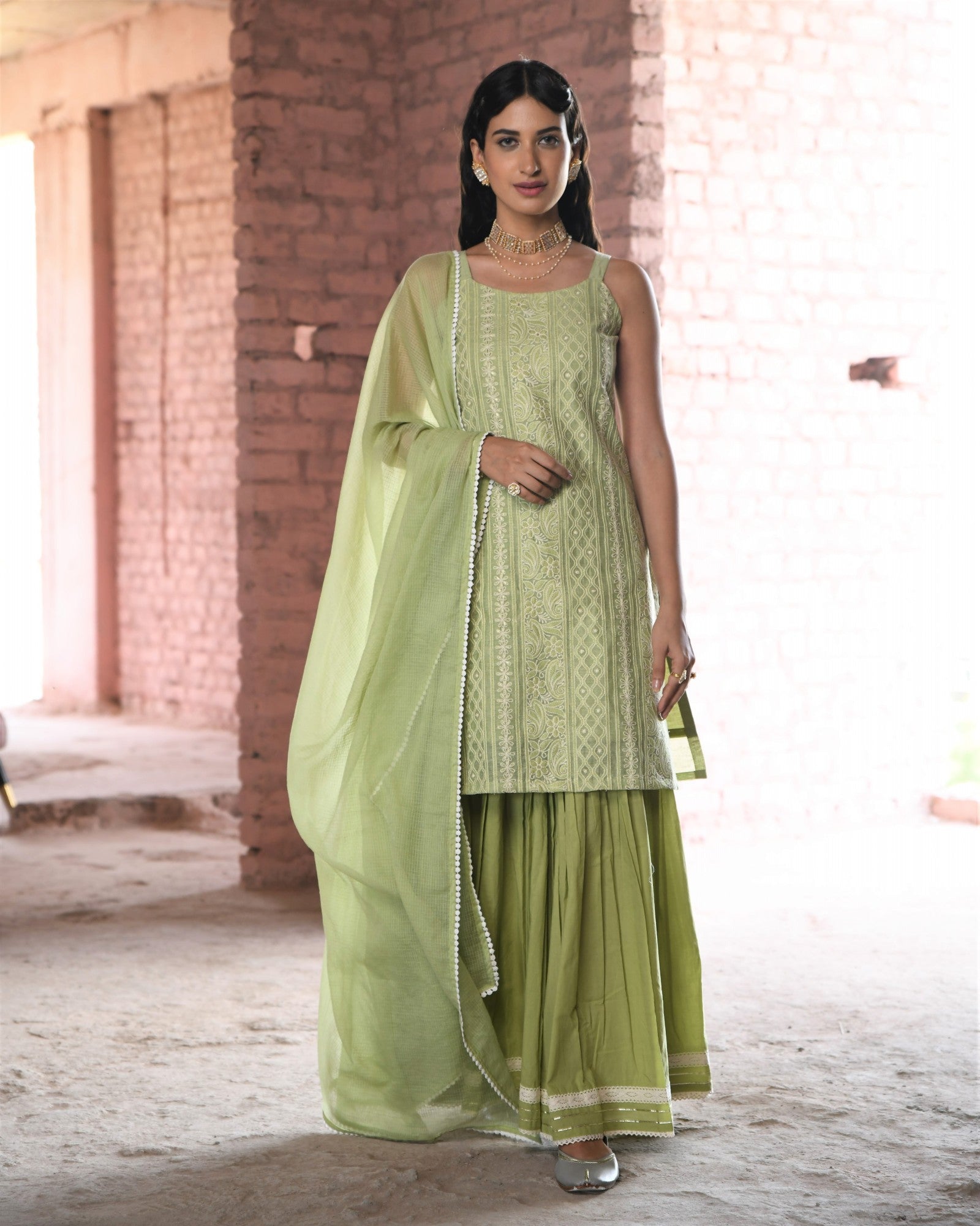 HOOR GREEN SHARARA SET