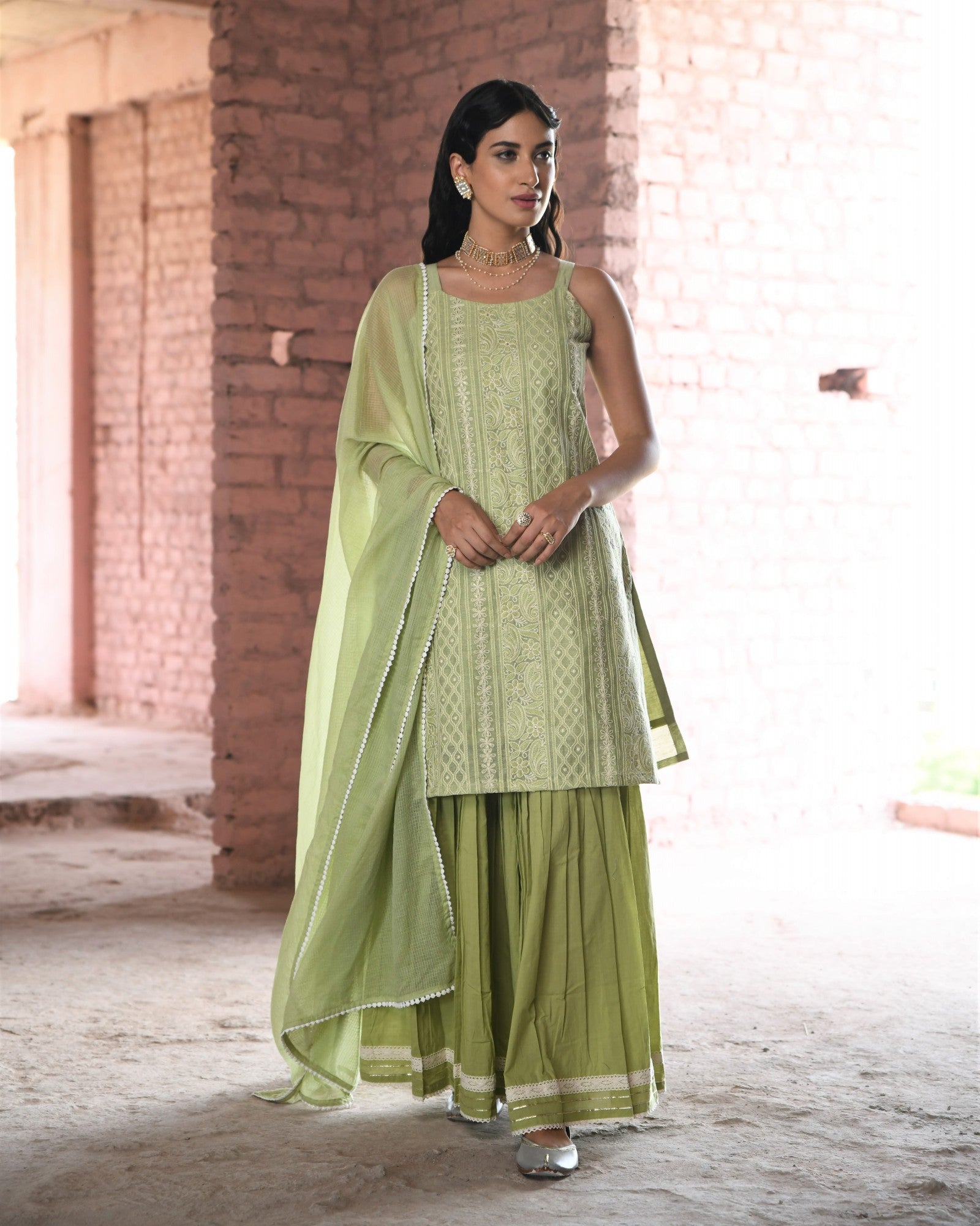 HOOR GREEN SHARARA SET