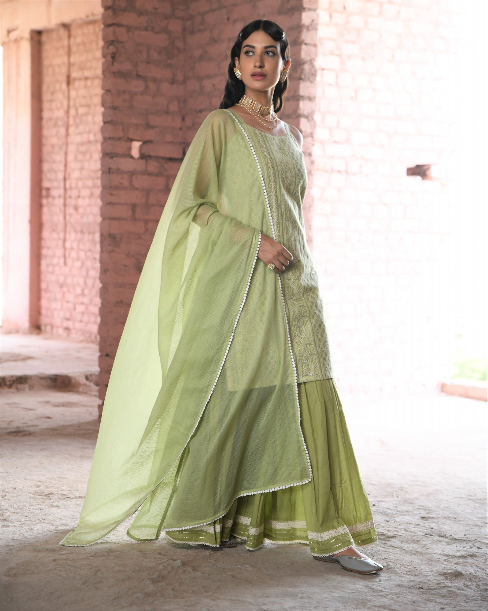 HOOR GREEN SHARARA SET